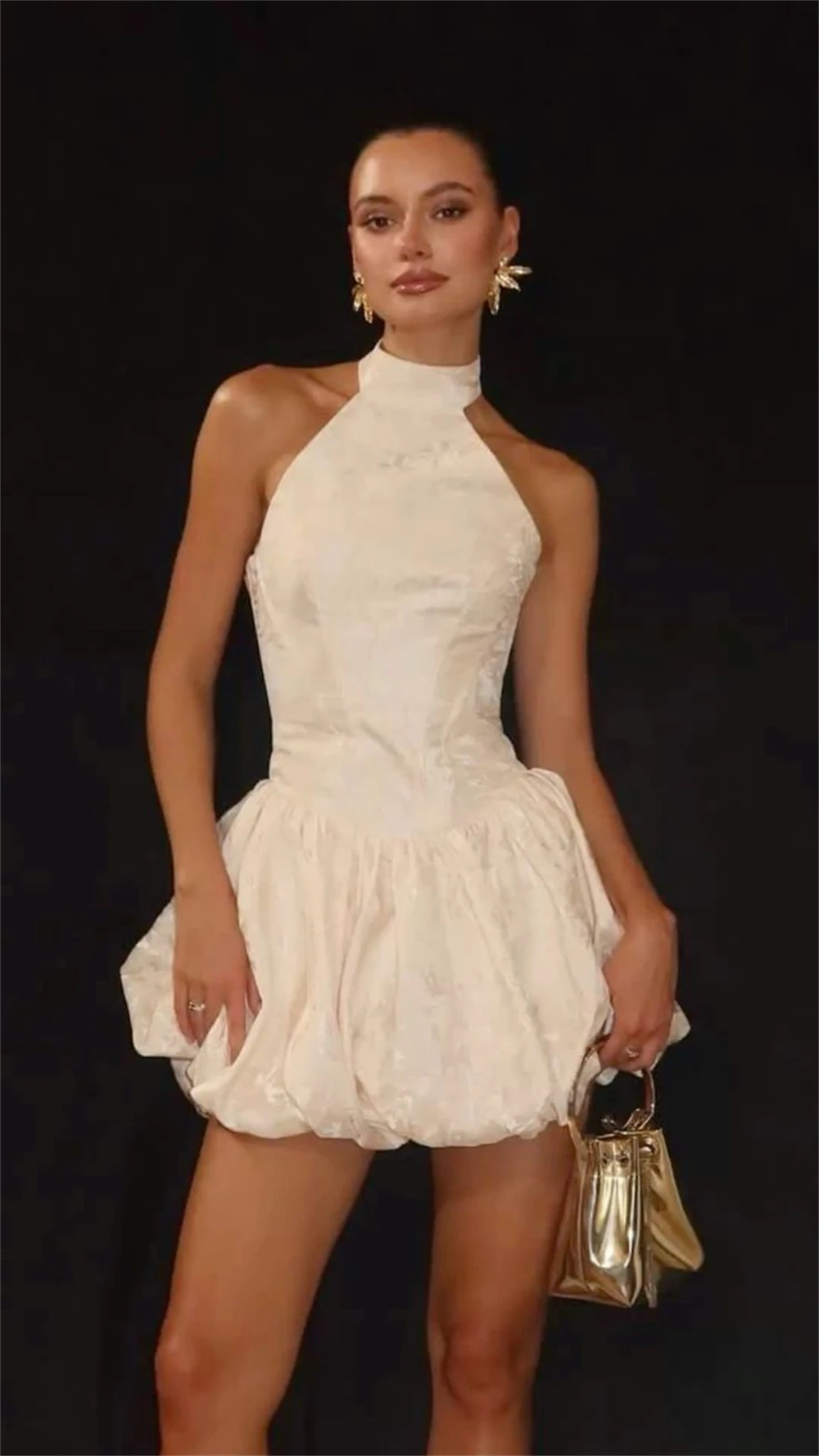 Rebecca Customized Luxe Print Bud Skirt Wedding Dresses Halter Neck Backless vestidos de novia Sleeveless Mini After Party 2026
