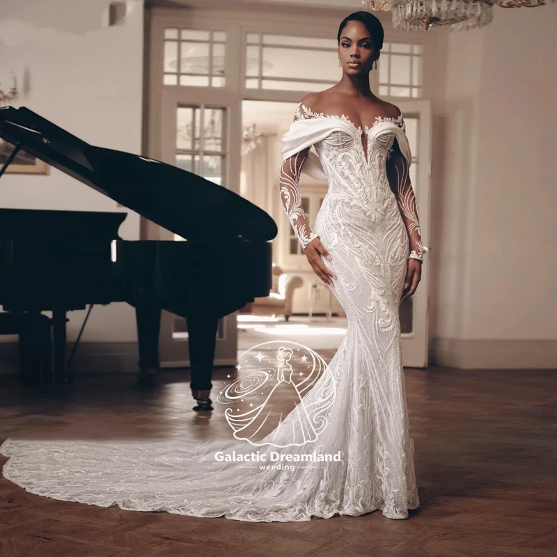 Galactic Customized Luxury Lace 2 In 1 Mermaid Wedding Dress Beading Embroidery Illusion Neck Trumpet Bridal Gown