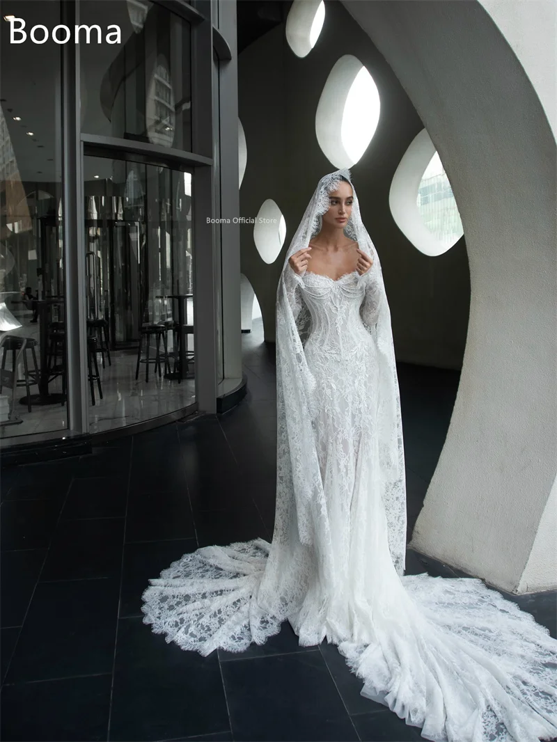 Booma Mermaid Long Pearls Off The Shoulder Elegant Wedding Dresses Floor-Length Lace Appliques Brides Gown Custom Made 2025