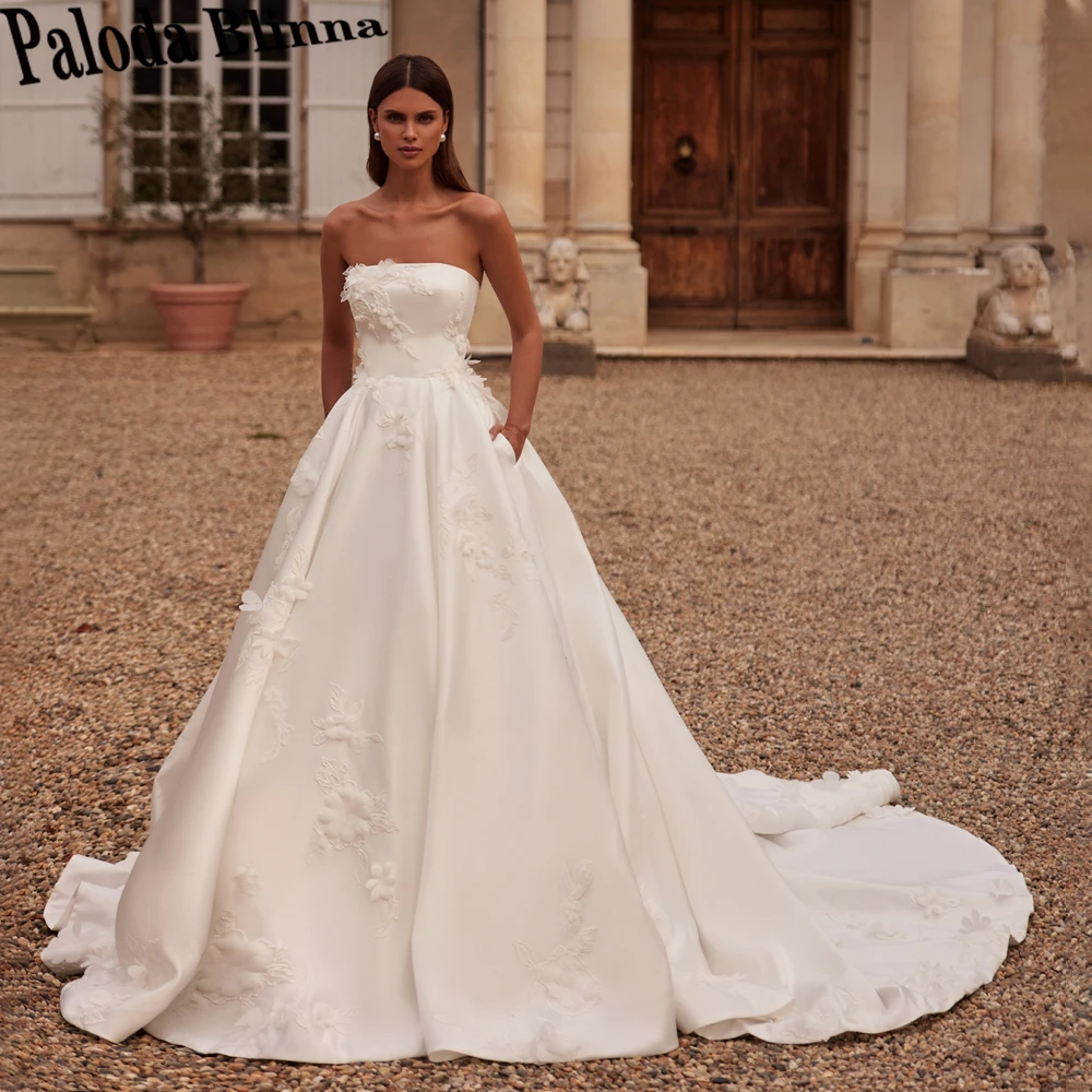 Paloda Vintage Sleeveless Wedding Dresses Bridal Gown with Flowers Boat Neck Engagement Party Robe De Mariee Plus Customised