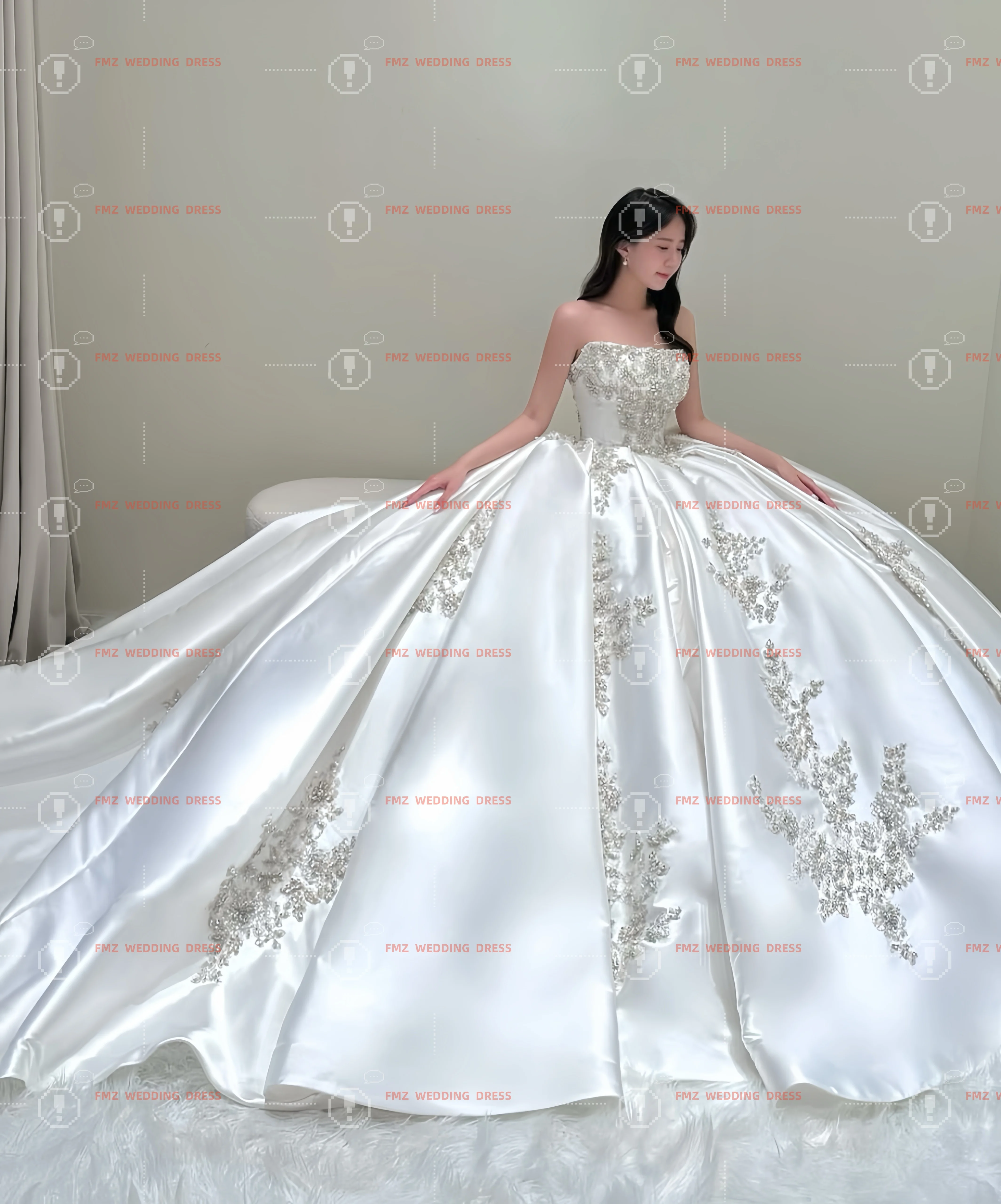 Customized Strapless Sleeveless Ball Gown Satin Beaded Wedding Dress Vestidos De Novia Amanda Novias Amanda Novias Official