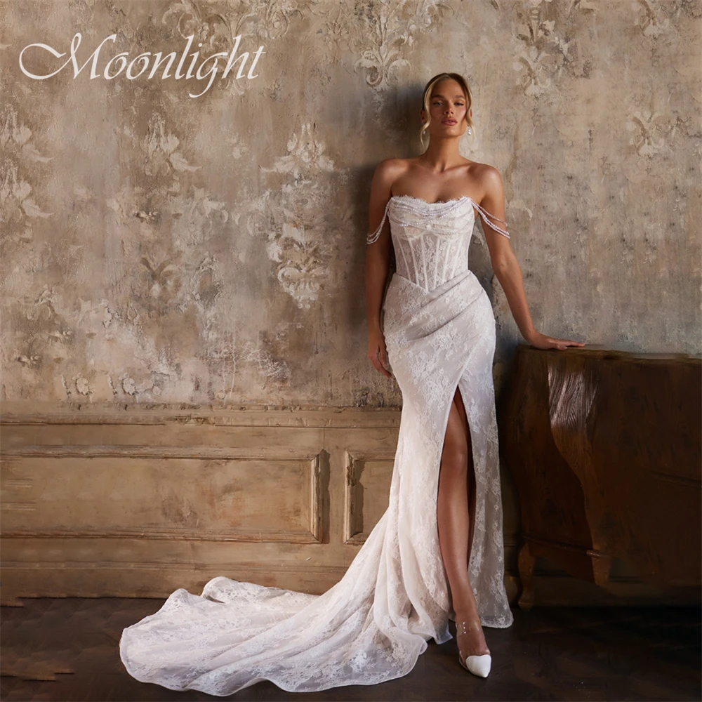 Exquisite Pleat Boat-Neck Lace Beading Mermaid Wedding Dress 2026 Split Off The Shoulder Backless Vestidos De Novia Customized