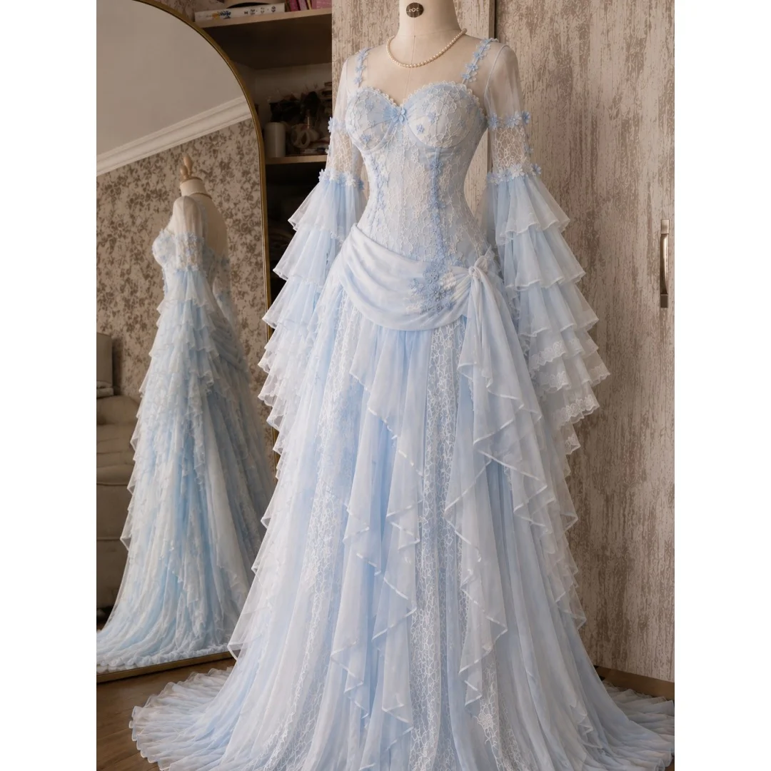 Tokyo Customized Sweetheart Neck Cathedral Train Wedding Dress Tiered Ruffle vestidos de noche Ball Gown Evening Dresses 2026