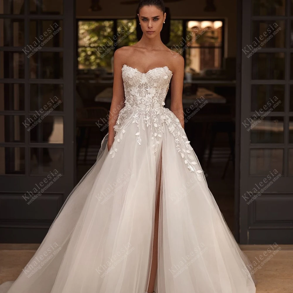 Gorgeous Wedding Dresses A Line Tulle Tiered Bridal Gowns Sexy Strapless Backless Robes Glamorous Vestidos De Novia Customized