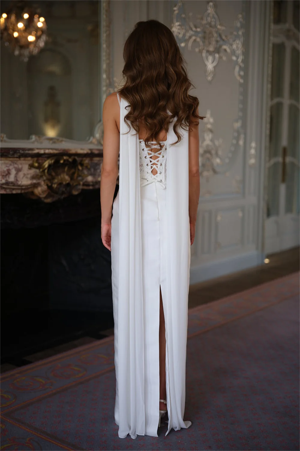 Kyoto Customized White Two-piece Floral Wedding Dress Straight Lace-up Back vestidos de novia Spaghetti Strap Floor-Length Forma