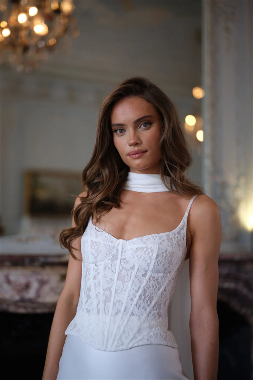 Kyoto Customized White Two-piece Floral Wedding Dress Straight Lace-up Back vestidos de novia Spaghetti Strap Floor-Length Forma