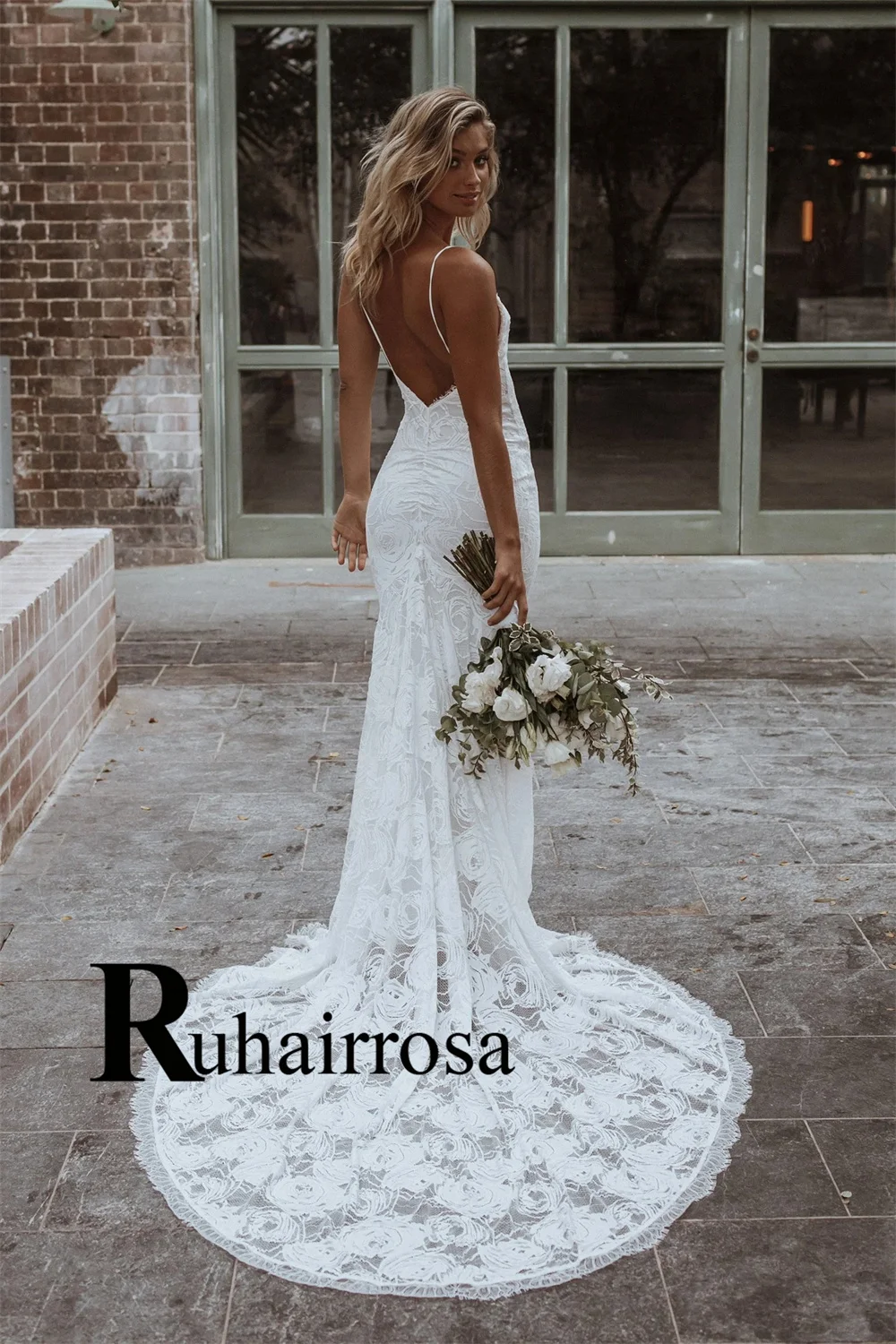 Ruhair Fancy Mermaid Wedding Dresses for Women Lace Appliques Spaghetti Straps Sleeveless Bridal Gown Robe De Mariee Customized