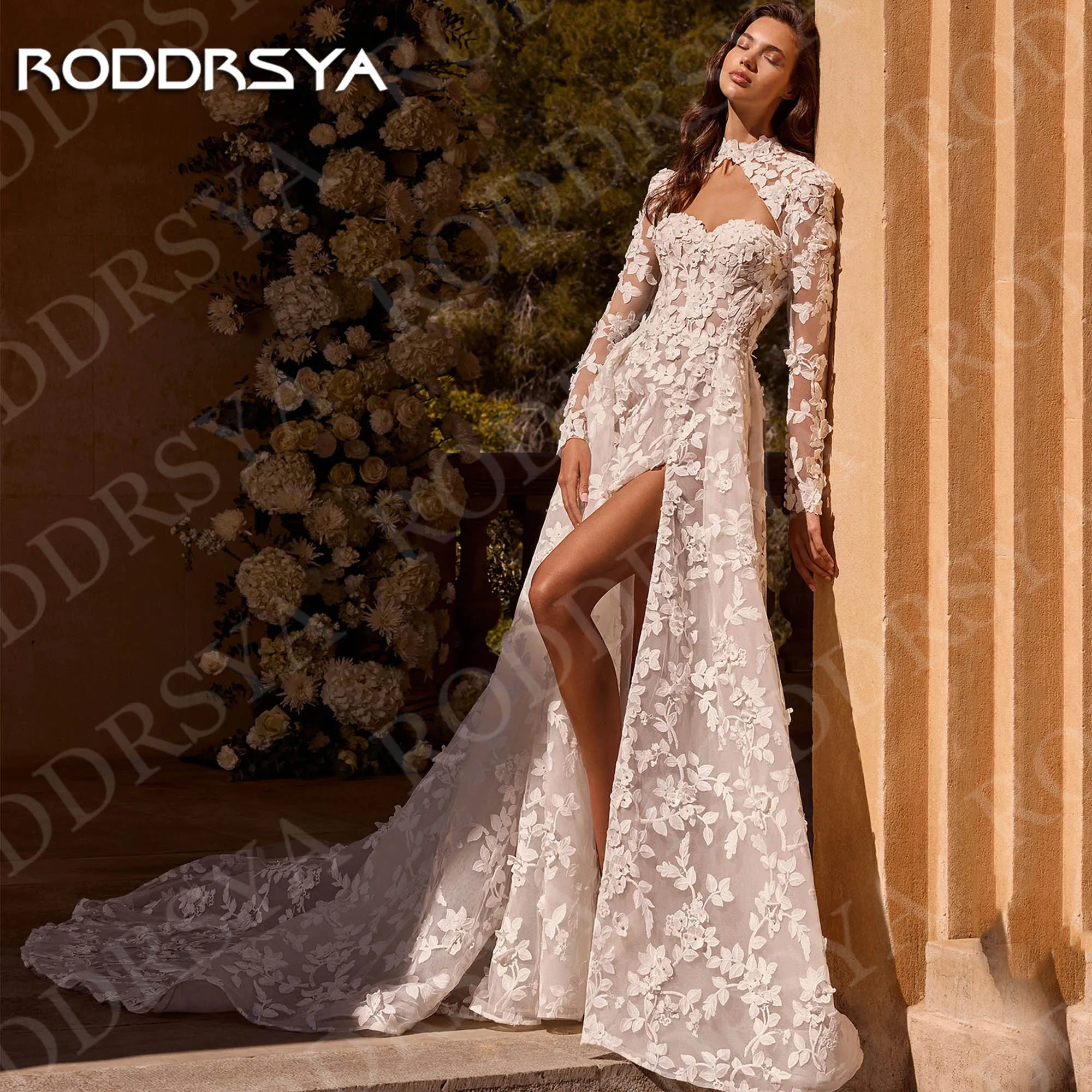 RODDRSYA Vintage Wedding Dresses Elegant Bridal Gowns Lace Long Sleeves Open Back A Line Bride Dress Customized Robe De Mariée