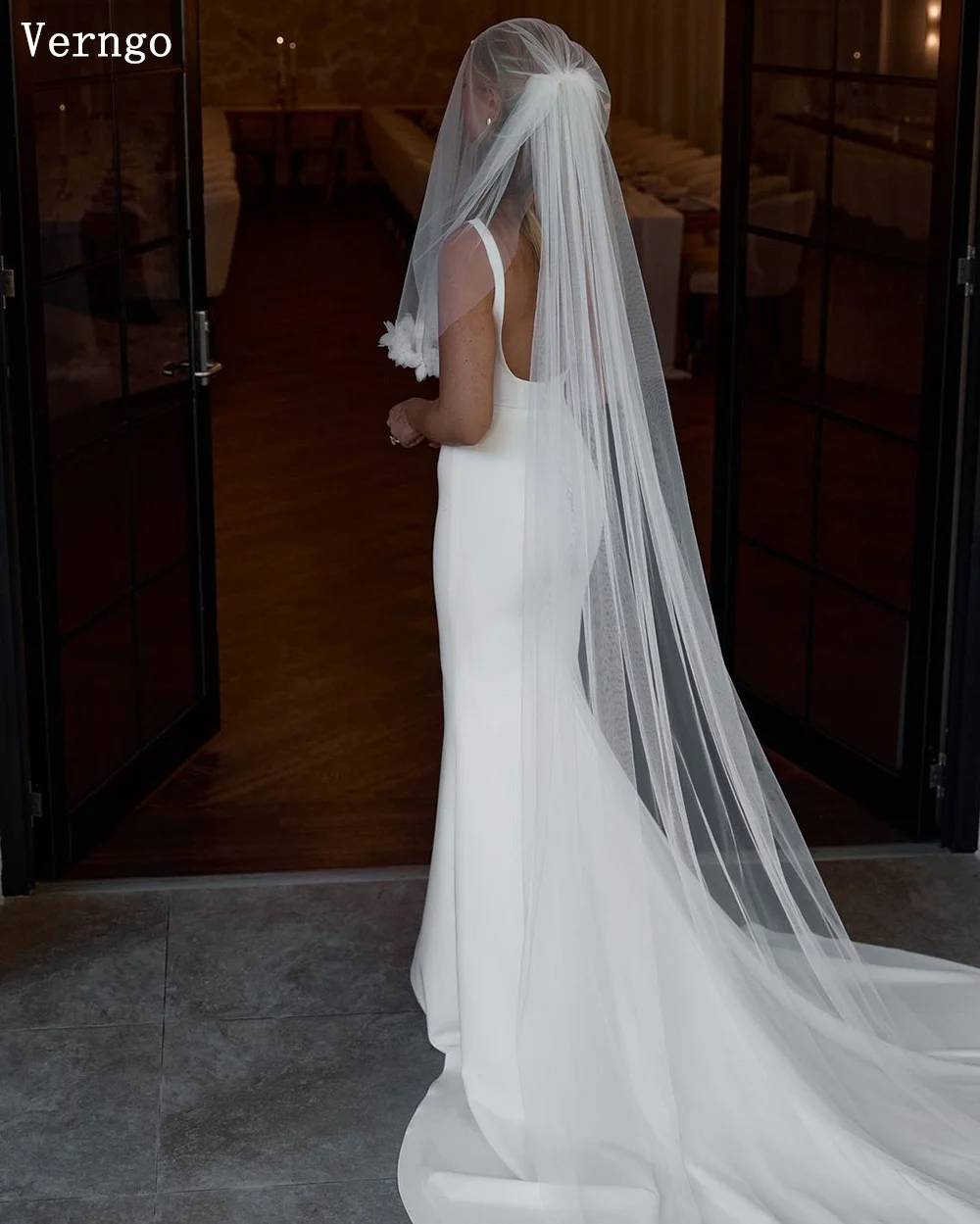 Verngo Crepe Wedding Dress Square Collar Mermaid Bride Gowns Backeless Slim Bridal Dress Women Simple Wedding Prom Gowns