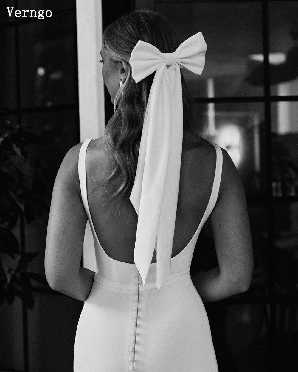 Verngo Crepe Wedding Dress Square Collar Mermaid Bride Gowns Backeless Slim Bridal Dress Women Simple Wedding Prom Gowns