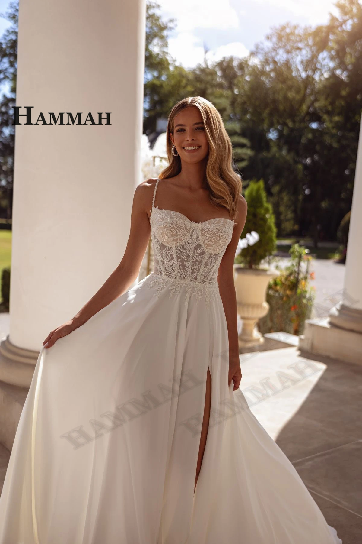 HAMMAH Fashionbale Sleeveless Wedding Dress Spaghetti Straps Lace Appliques Slit Sweetheart Zipper Robe De Mariee Customized
