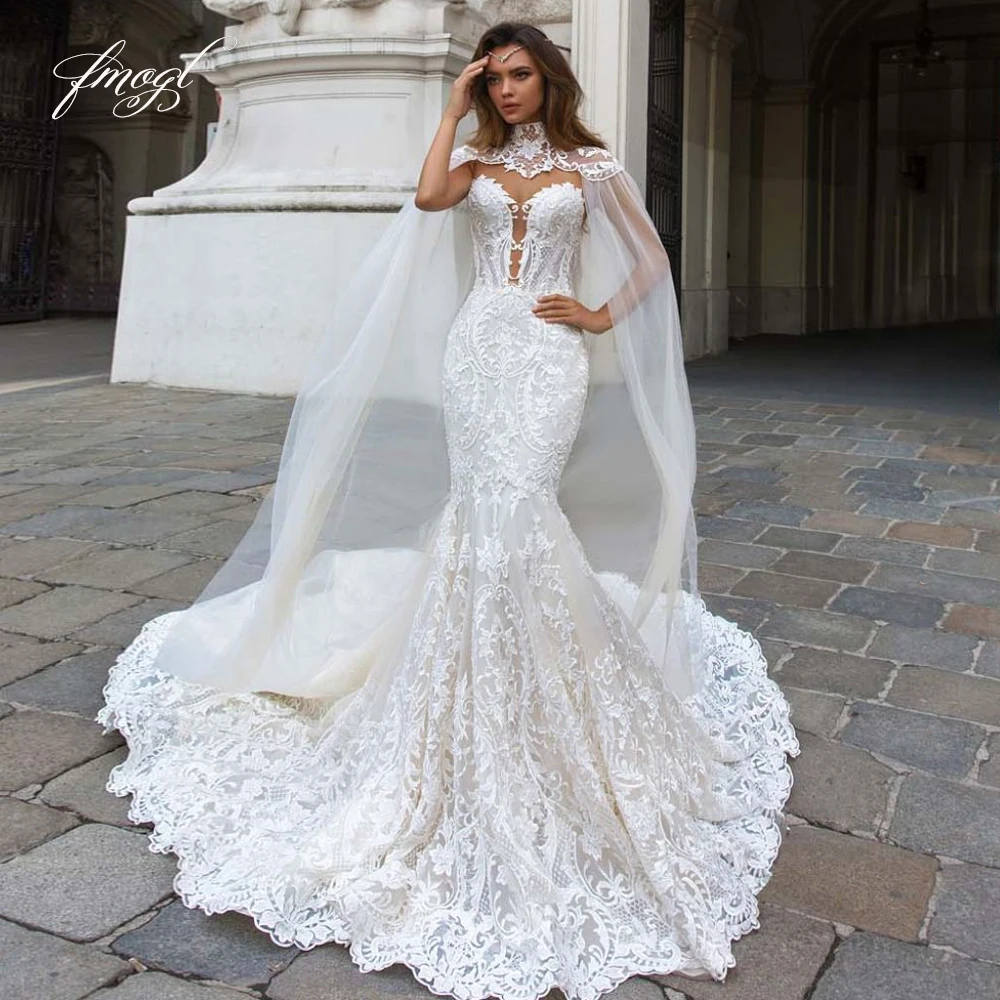 Customized Exquisite Sweetheart Illusion Lace Mermaid Wedding Dresses Luxury Appliques Button Court Train Trumpet Bridal Gown