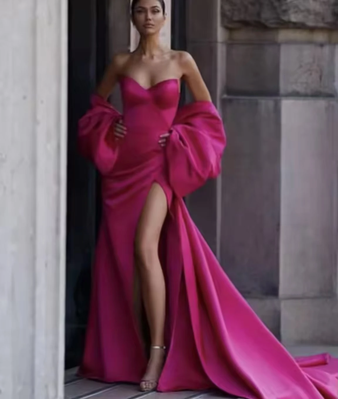 Fuschia Satin Detachable Train Big Bow Removable Overskirts for Dresses Formal Party Skirts Cape Customized 2025