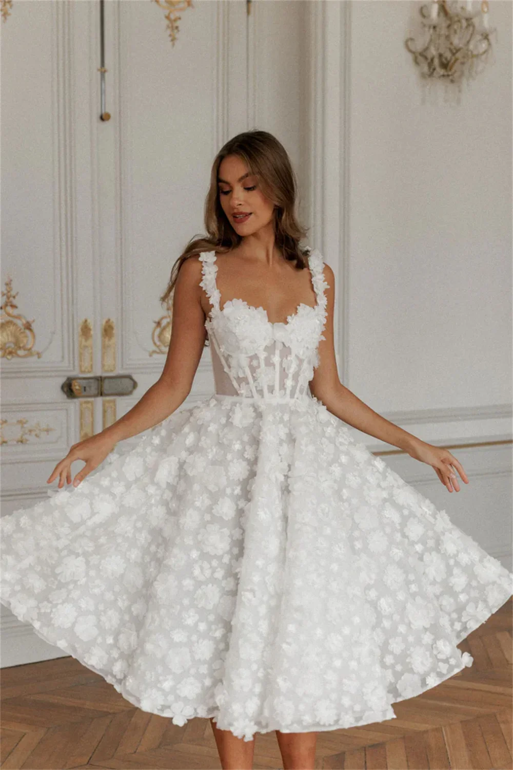 Customized Wedding Dress Lace Flowers Spaghetti Strap A-Line robes de soirée Knee-Length Valentines Day Evening Dresses Gowns