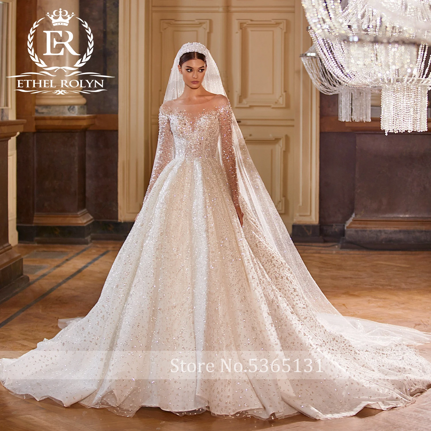 ETHEL ROLYN Luxury Wedding Dress For Women Real Photos Long Sleeve Full Sparkling Crystal Beaded Wedding Gown Vestidos De Novia