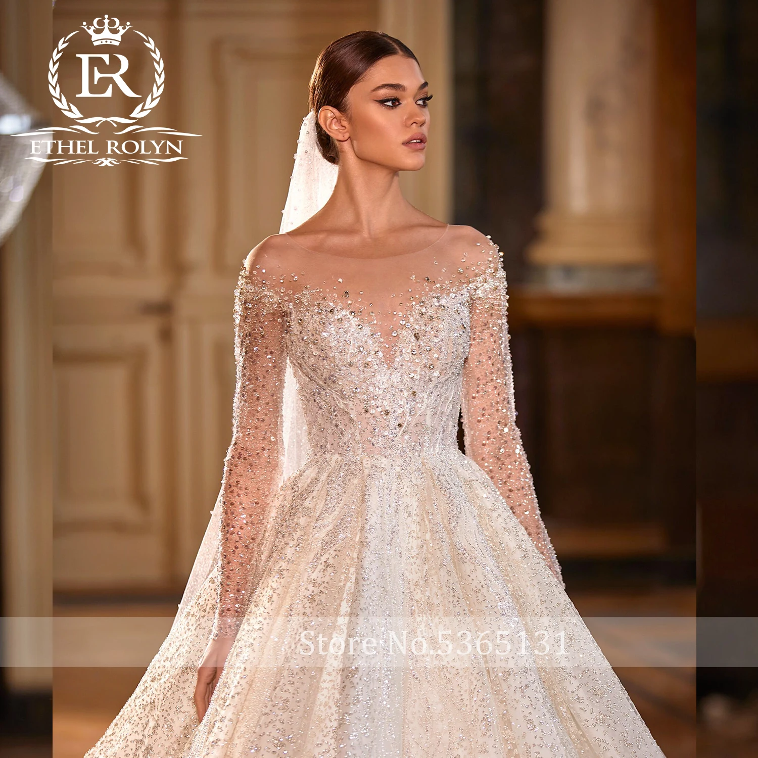ETHEL ROLYN Luxury Wedding Dress For Women Real Photos Long Sleeve Full Sparkling Crystal Beaded Wedding Gown Vestidos De Novia