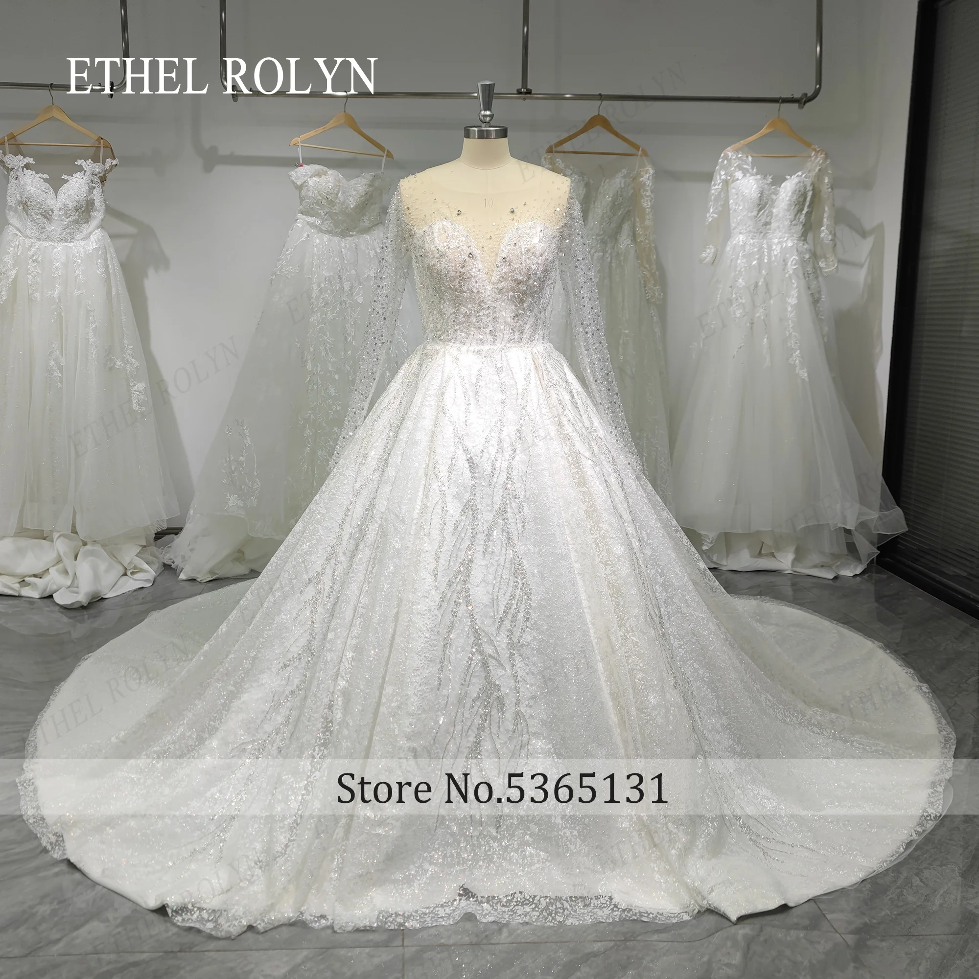 ETHEL ROLYN Luxury Wedding Dress For Women Real Photos Long Sleeve Full Sparkling Crystal Beaded Wedding Gown Vestidos De Novia