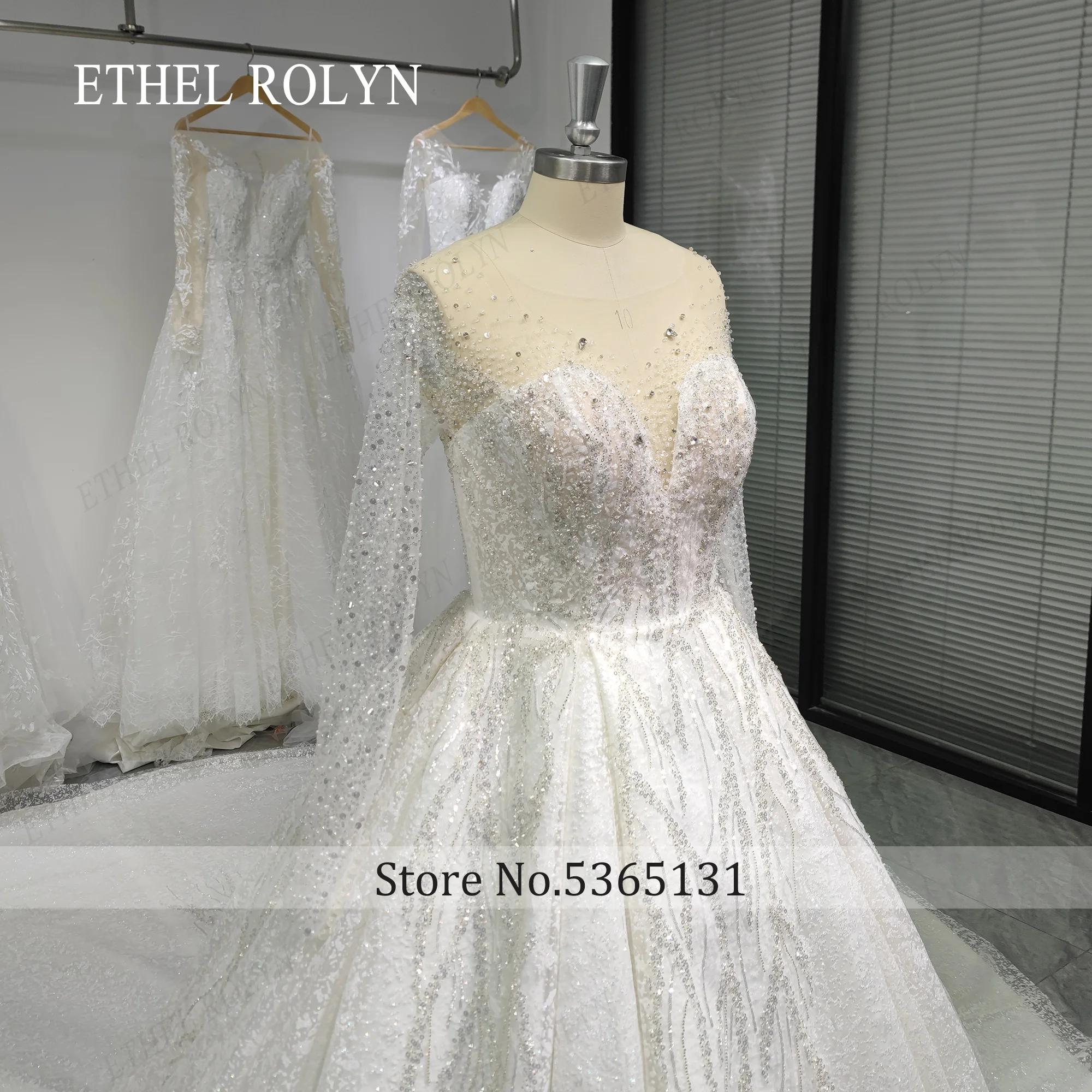 ETHEL ROLYN Luxury Wedding Dress For Women Real Photos Long Sleeve Full Sparkling Crystal Beaded Wedding Gown Vestidos De Novia