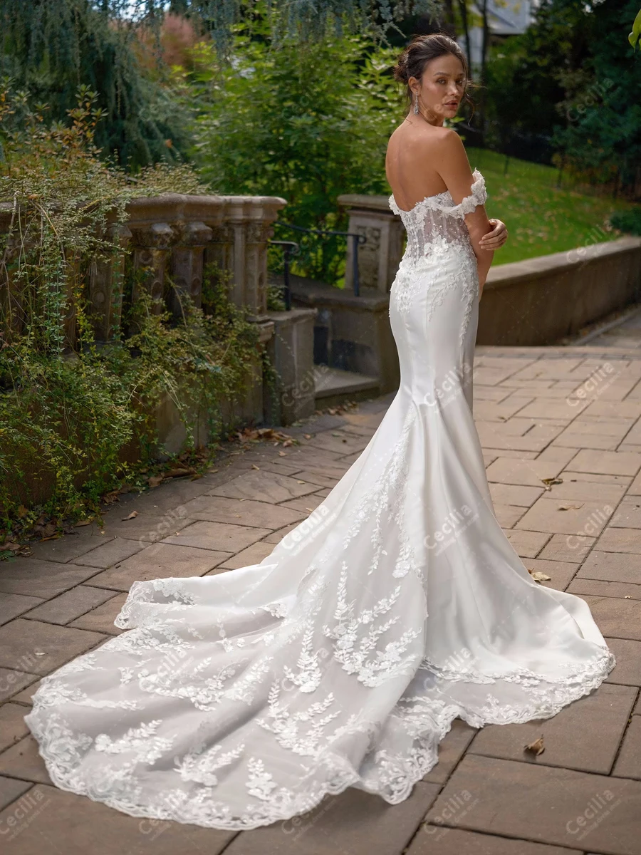 Vintage Wedding Dresses Satin Bridal Gowns Lace Appliques Off The Shoulder Robes Sweep Train Vestidos De Novia Customized 2025