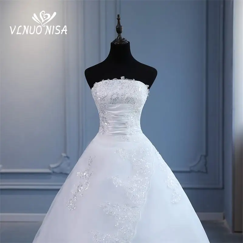VLNUO NISA Vestido De Noiva Strapless Sleeveless Wedding Dresses Long Train Embroidery Sequined Princess Plus Szie Bridal Gown