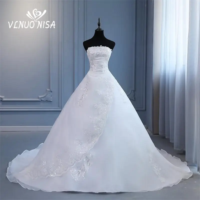 VLNUO NISA Vestido De Noiva Strapless Sleeveless Wedding Dresses Long Train Embroidery Sequined Princess Plus Szie Bridal Gown