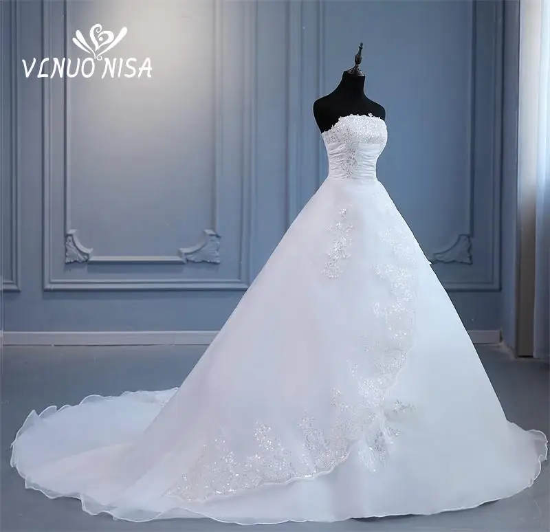 VLNUO NISA Vestido De Noiva Strapless Sleeveless Wedding Dresses Long Train Embroidery Sequined Princess Plus Szie Bridal Gown