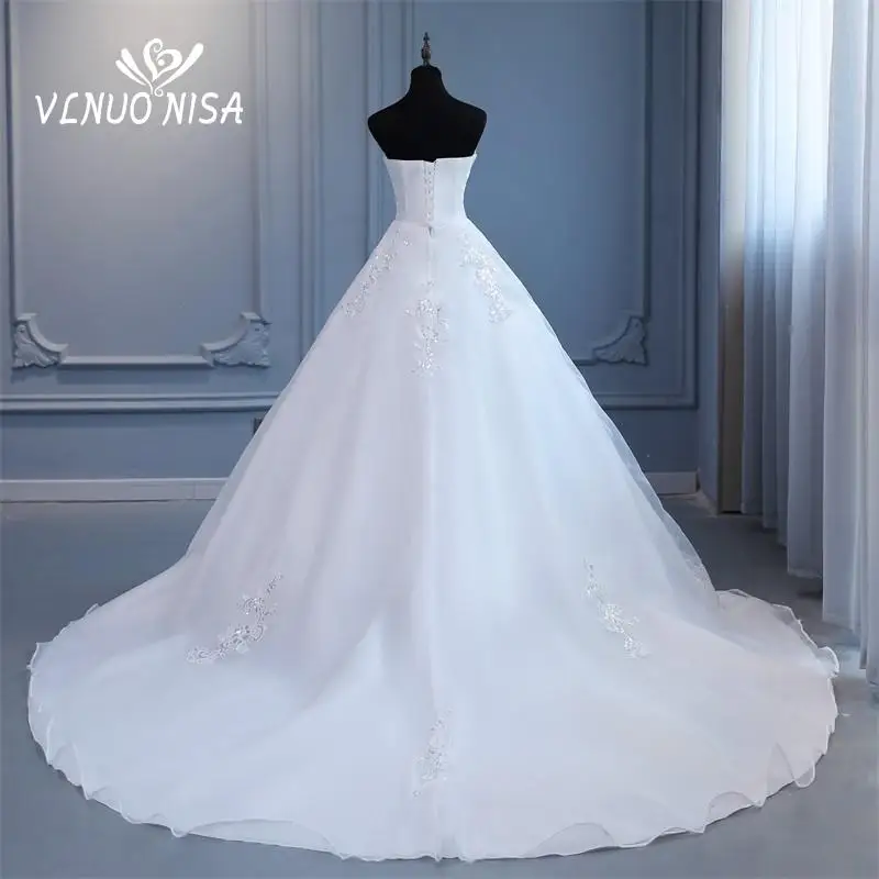 VLNUO NISA Vestido De Noiva Strapless Sleeveless Wedding Dresses Long Train Embroidery Sequined Princess Plus Szie Bridal Gown