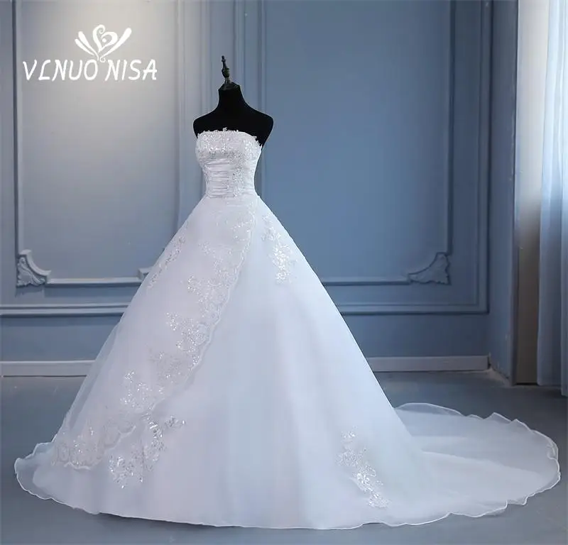 VLNUO NISA Vestido De Noiva Strapless Sleeveless Wedding Dresses Long Train Embroidery Sequined Princess Plus Szie Bridal Gown