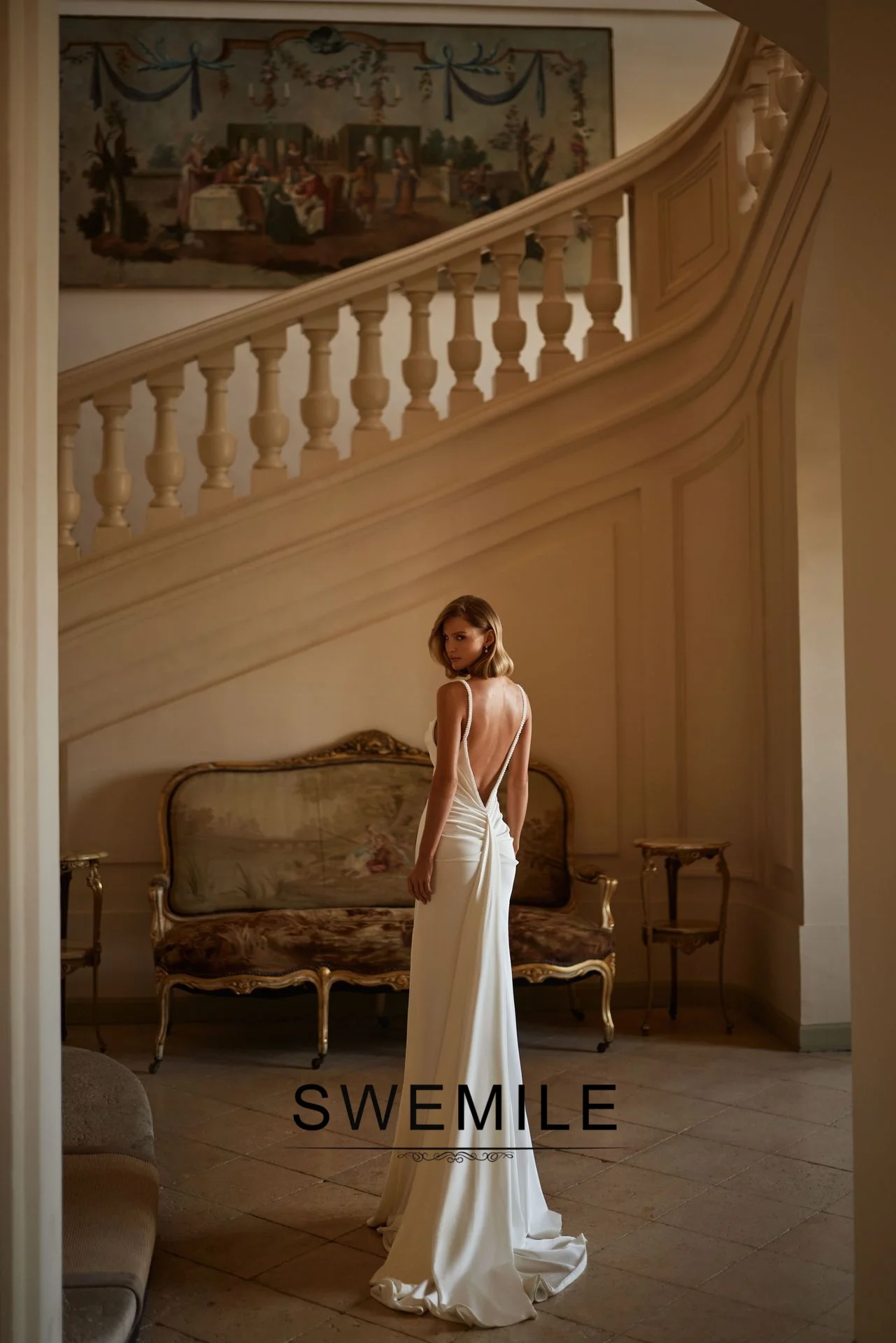 SWEMILE Elegant Beads Wedding Dress for Women Pleated Spaghetti Straps Backless Bride Gowns Vestidos Para Mujer Customized
