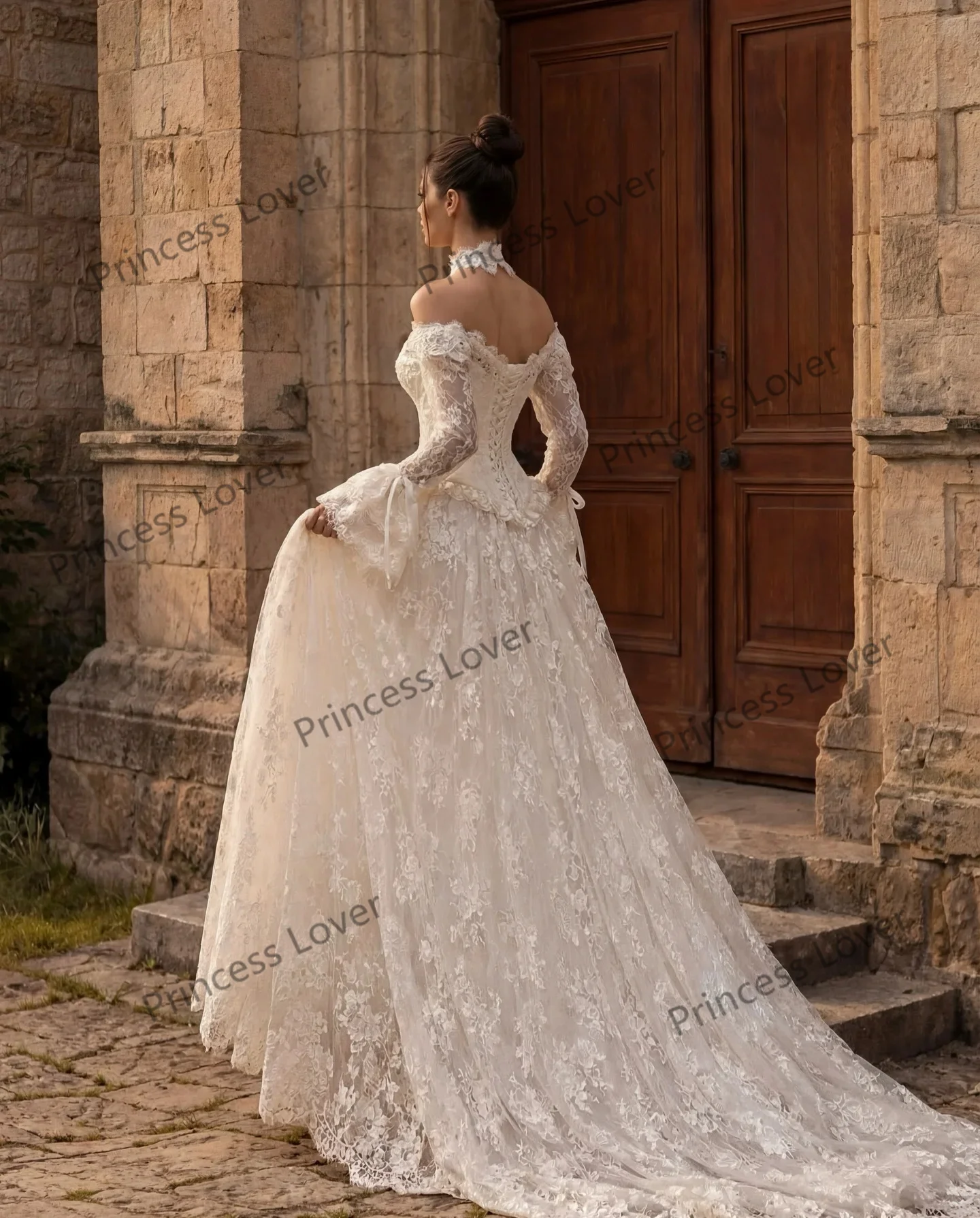 Off the Shoulder Wedding Dresses Lace Long Sleeves Elegant Bridal Gown Vintage Formal Party Dress Chic robe de mariée Customized