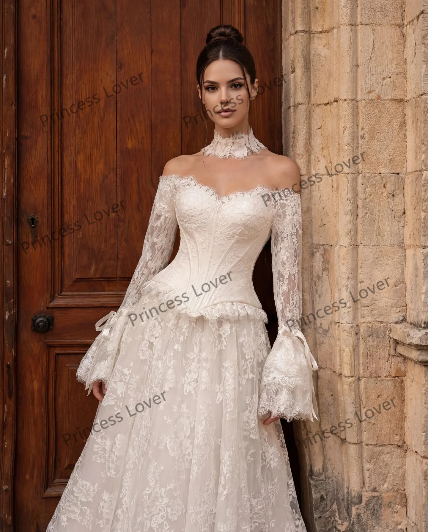 Off the Shoulder Wedding Dresses Lace Long Sleeves Elegant Bridal Gown Vintage Formal Party Dress Chic robe de mariée Customized