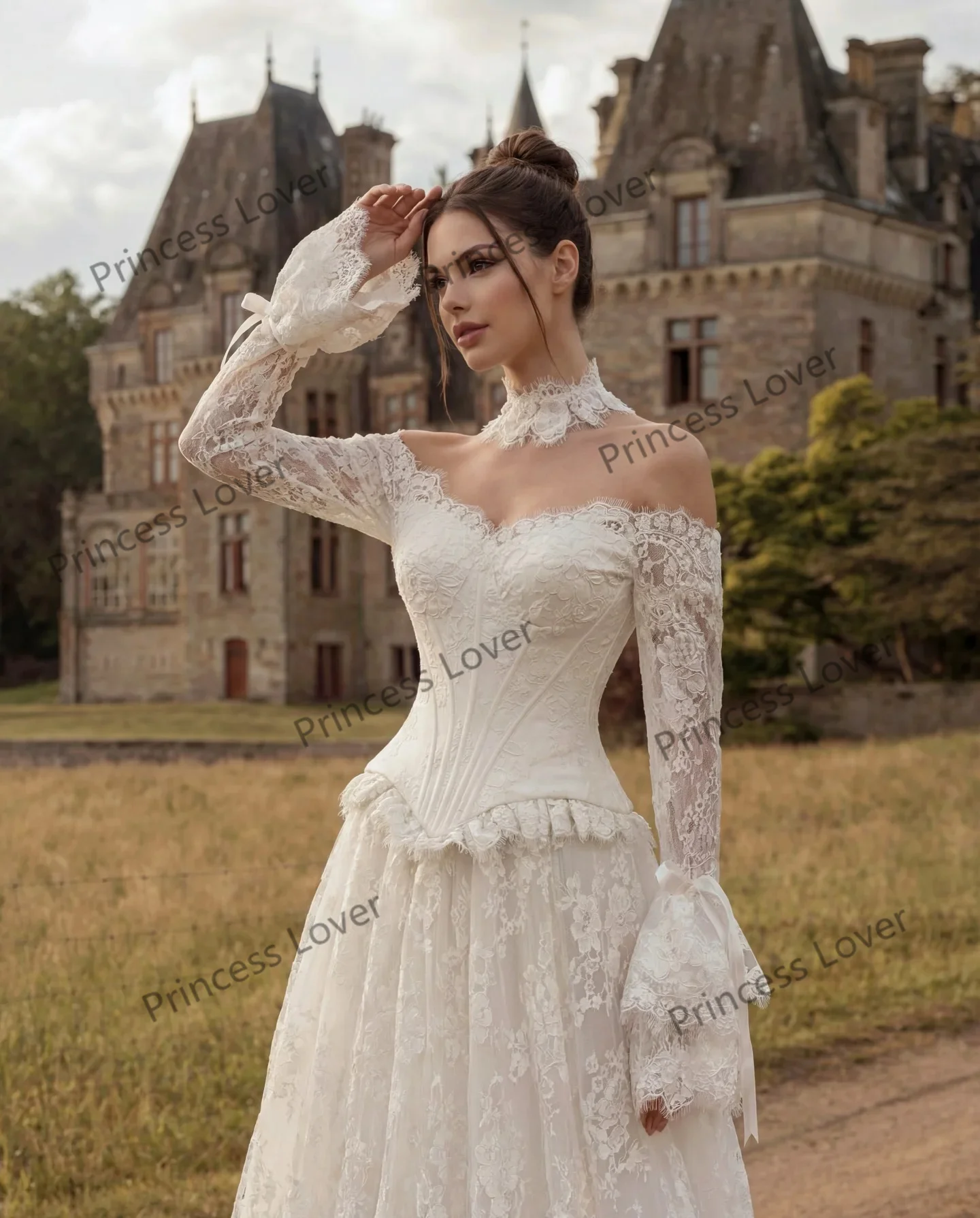 Off the Shoulder Wedding Dresses Lace Long Sleeves Elegant Bridal Gown Vintage Formal Party Dress Chic robe de mariée Customized