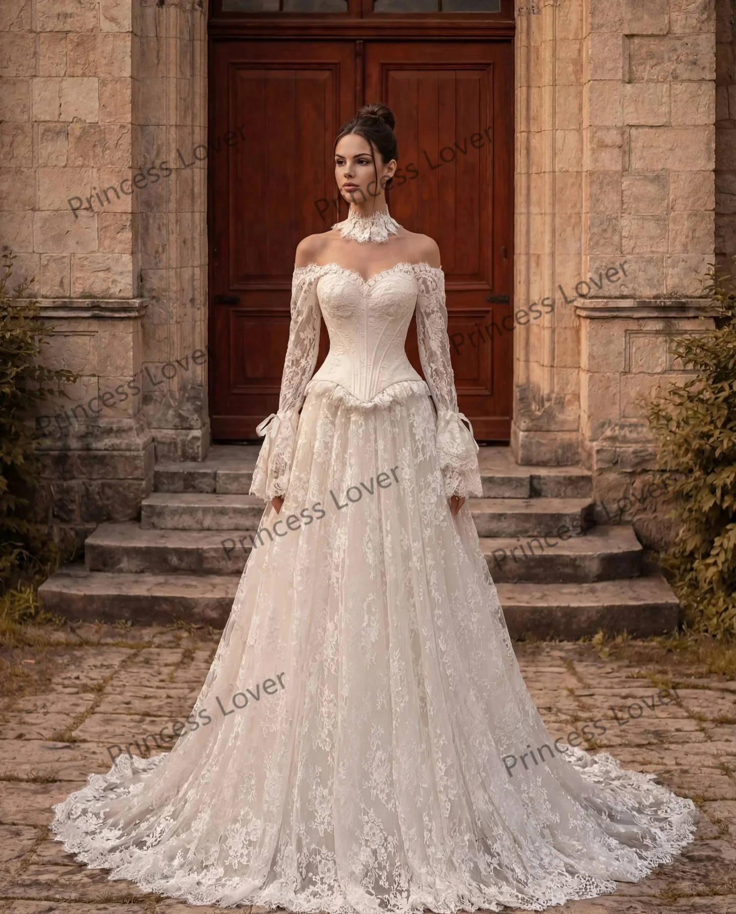 Off the Shoulder Wedding Dresses Lace Long Sleeves Elegant Bridal Gown Vintage Formal Party Dress Chic robe de mariée Customized