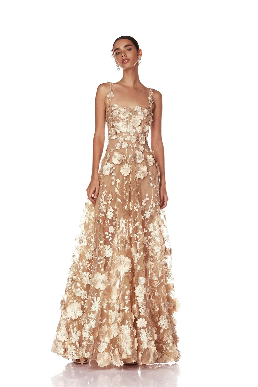 Kyoto Customized Elegant Champagne Lace Embroidery Wedding Dress Spaghetti Straps A-line Vestidos De Noche Floor-length Formal