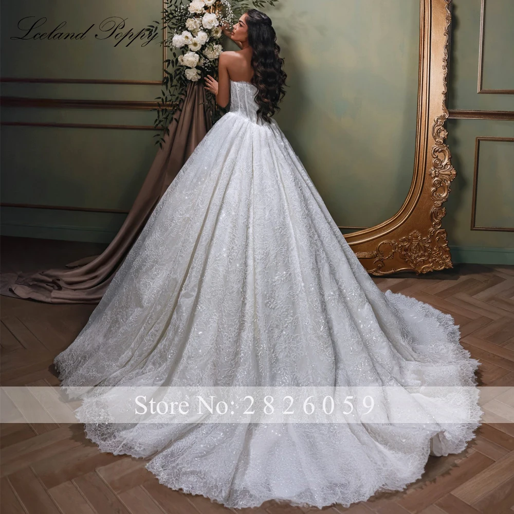 Lceland Poppy Customized Strapless Ball Gown Lace Wedding Dresses Beaded Bridal Gowns with Removable Lace Jacket