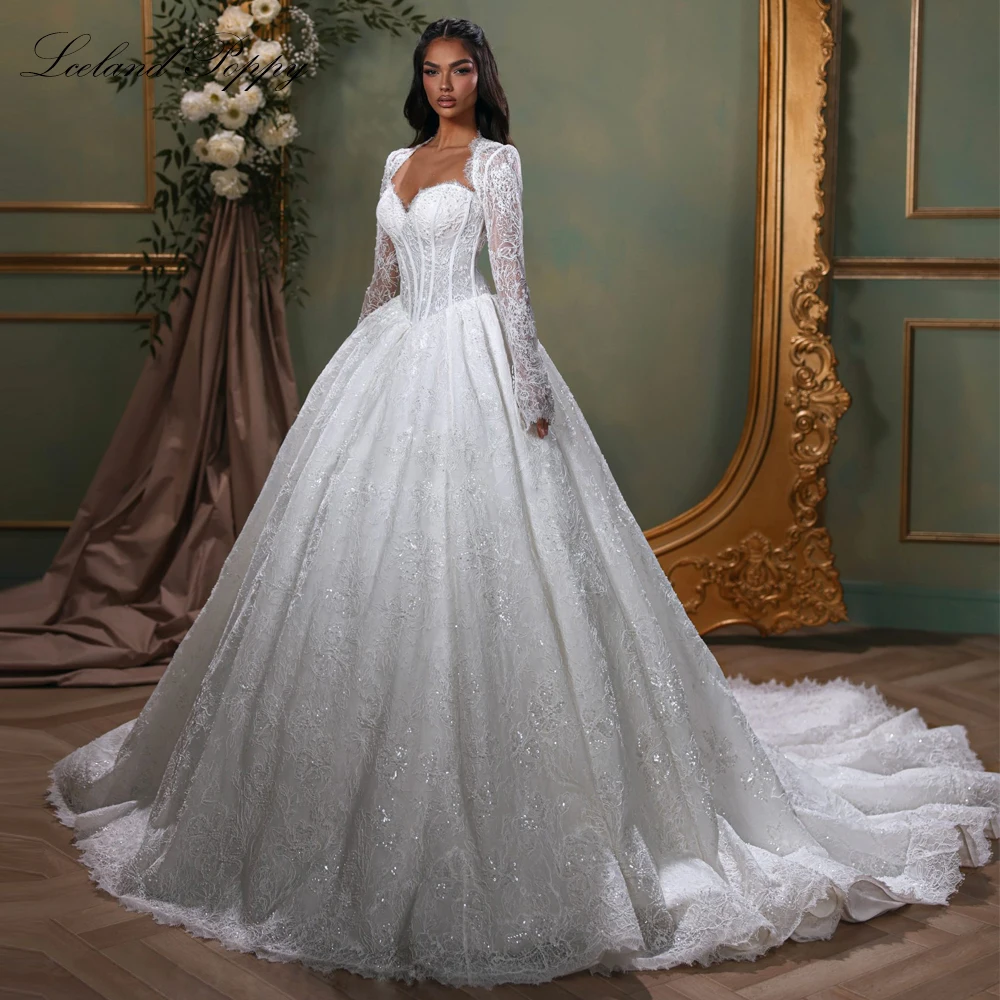 Lceland Poppy Customized Strapless Ball Gown Lace Wedding Dresses Beaded Bridal Gowns with Removable Lace Jacket