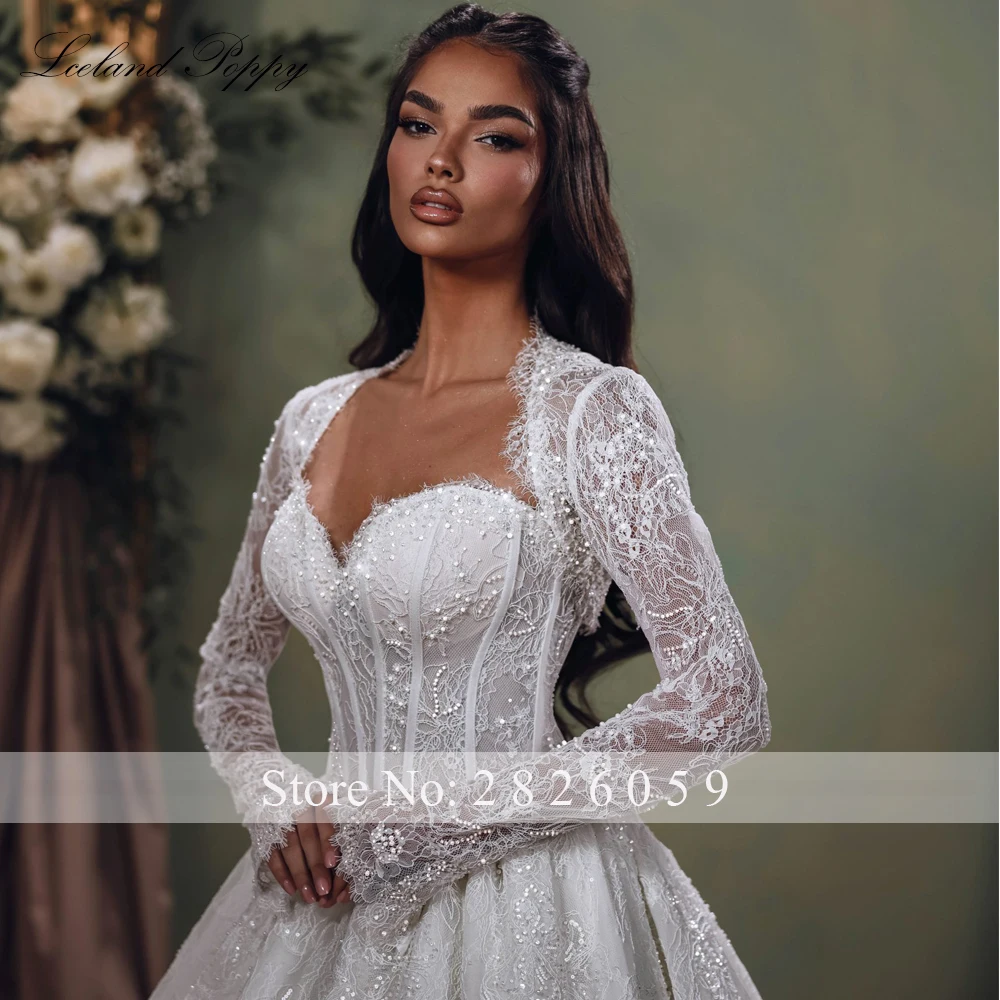 Lceland Poppy Customized Strapless Ball Gown Lace Wedding Dresses Beaded Bridal Gowns with Removable Lace Jacket