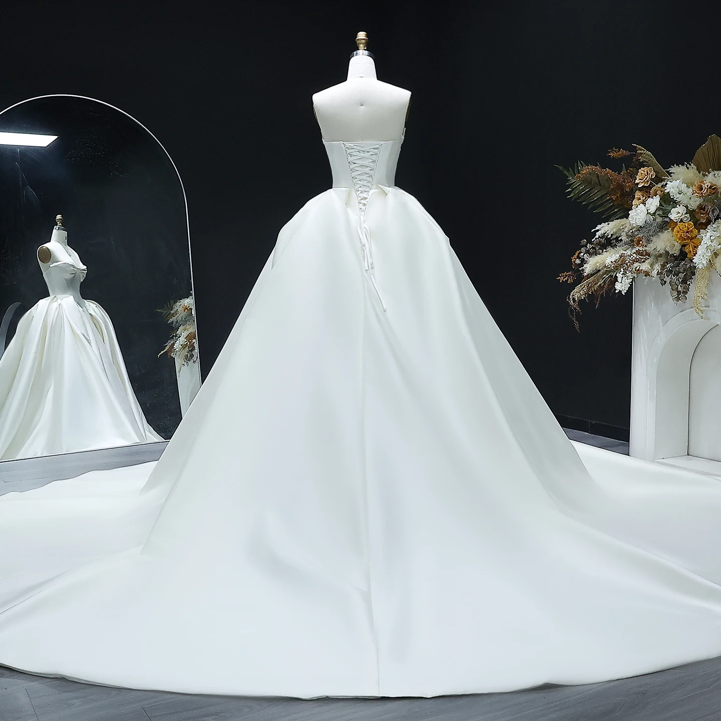 Sharon Said Elegant Sweetheart Off White Satin Wedding Dress for Women Luxury Long Train Corset Simple Bride Dress SW010