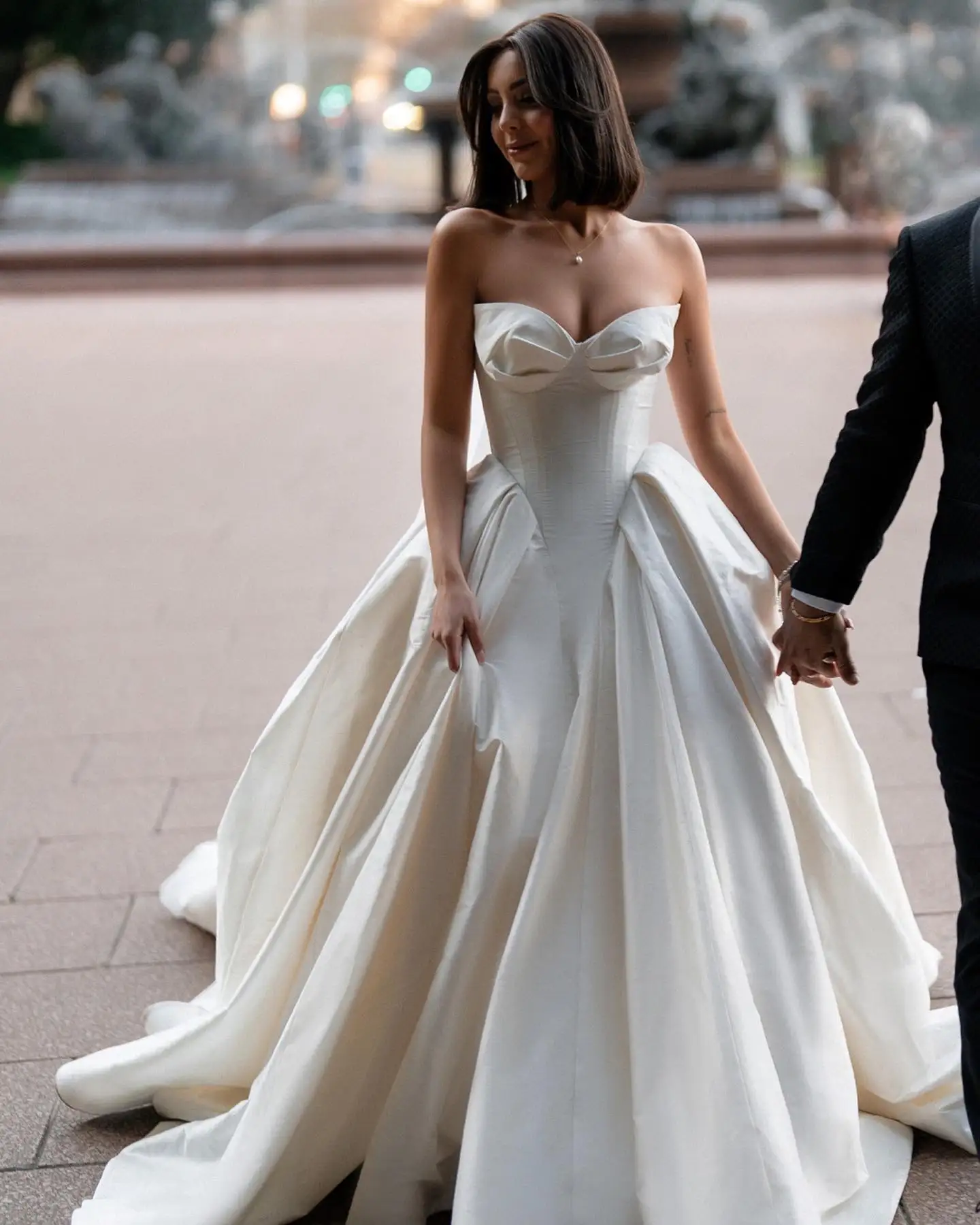 Sharon Said Elegant Sweetheart Off White Satin Wedding Dress for Women Luxury Long Train Corset Simple Bride Dress SW010