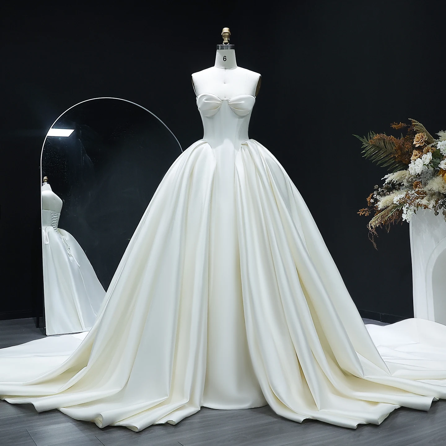 Sharon Said Elegant Sweetheart Off White Satin Wedding Dress for Women Luxury Long Train Corset Simple Bride Dress SW010