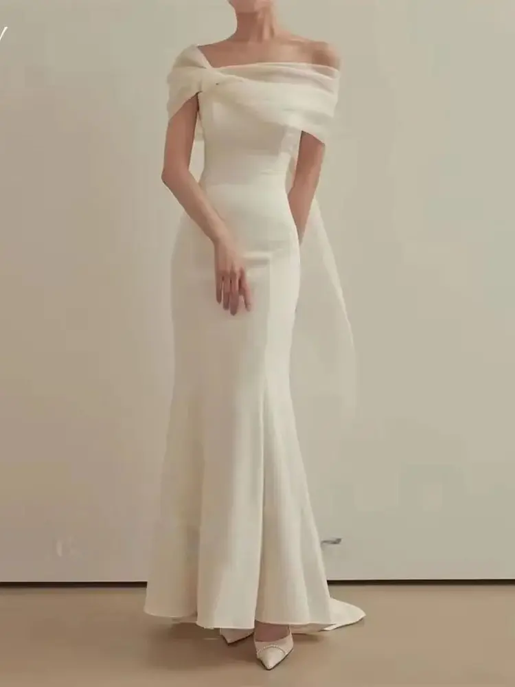 XPAY Elegant Off Shoulder Women Prom Dresses Ankle-Length Wedding Party Dresses Korean Pretty Bride Gowns Dresses Customized