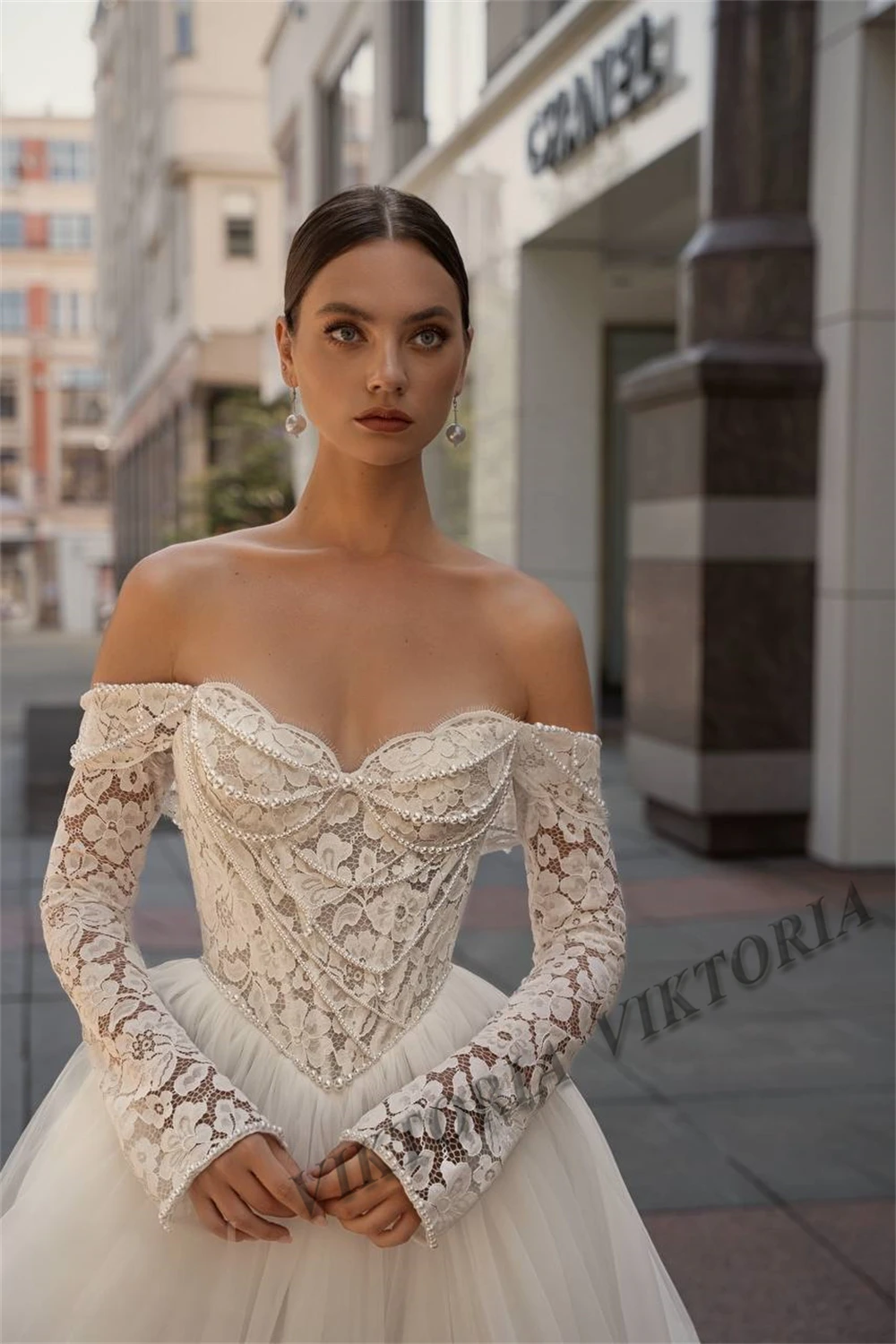 VIKTORIA Delicate Pearls Wedding Dresses For Woman Bridal Sweetheart A-LINE Lace Appliques Pleat Robe De Mariée Customized