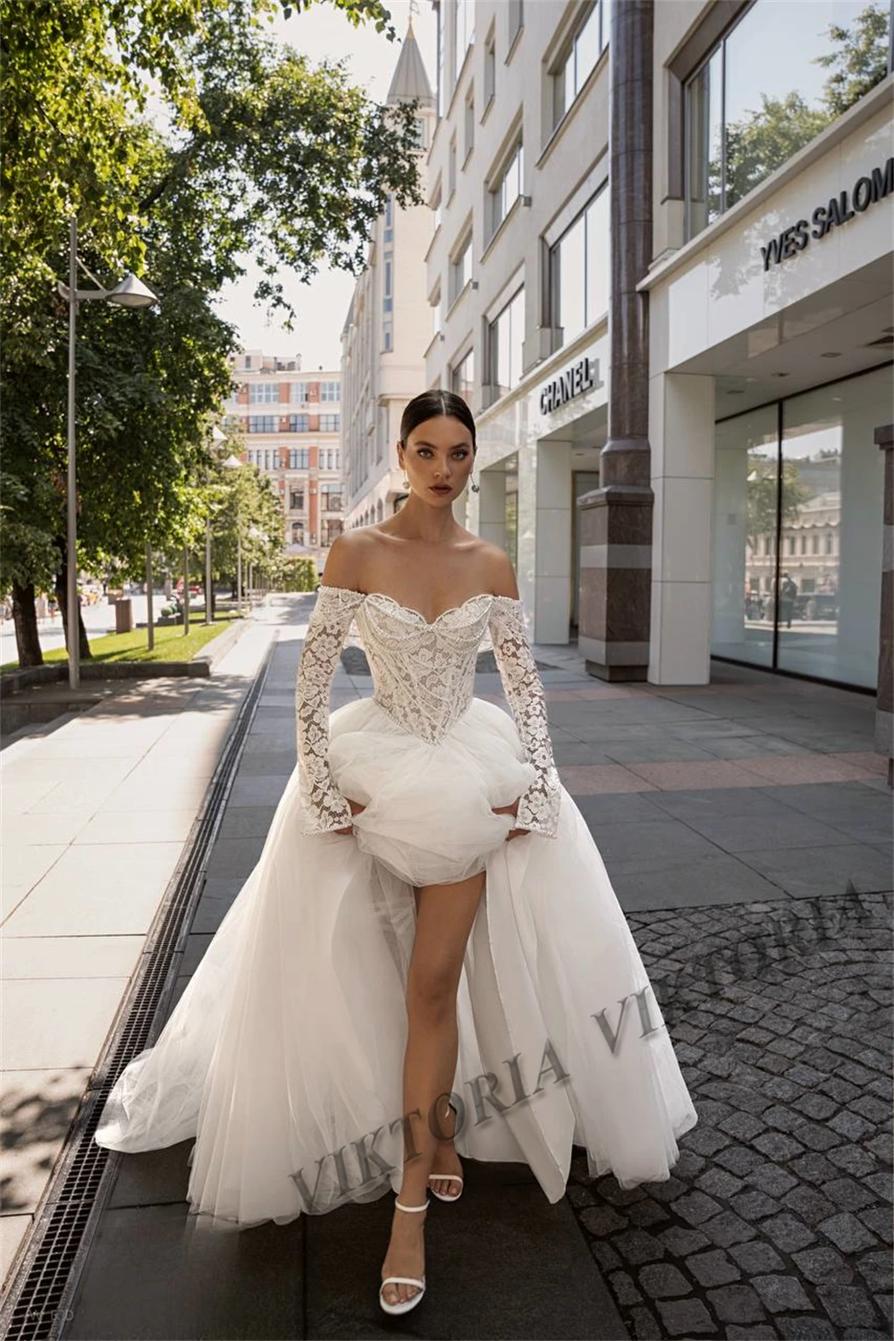 VIKTORIA Delicate Pearls Wedding Dresses For Woman Bridal Sweetheart A-LINE Lace Appliques Pleat Robe De Mariée Customized