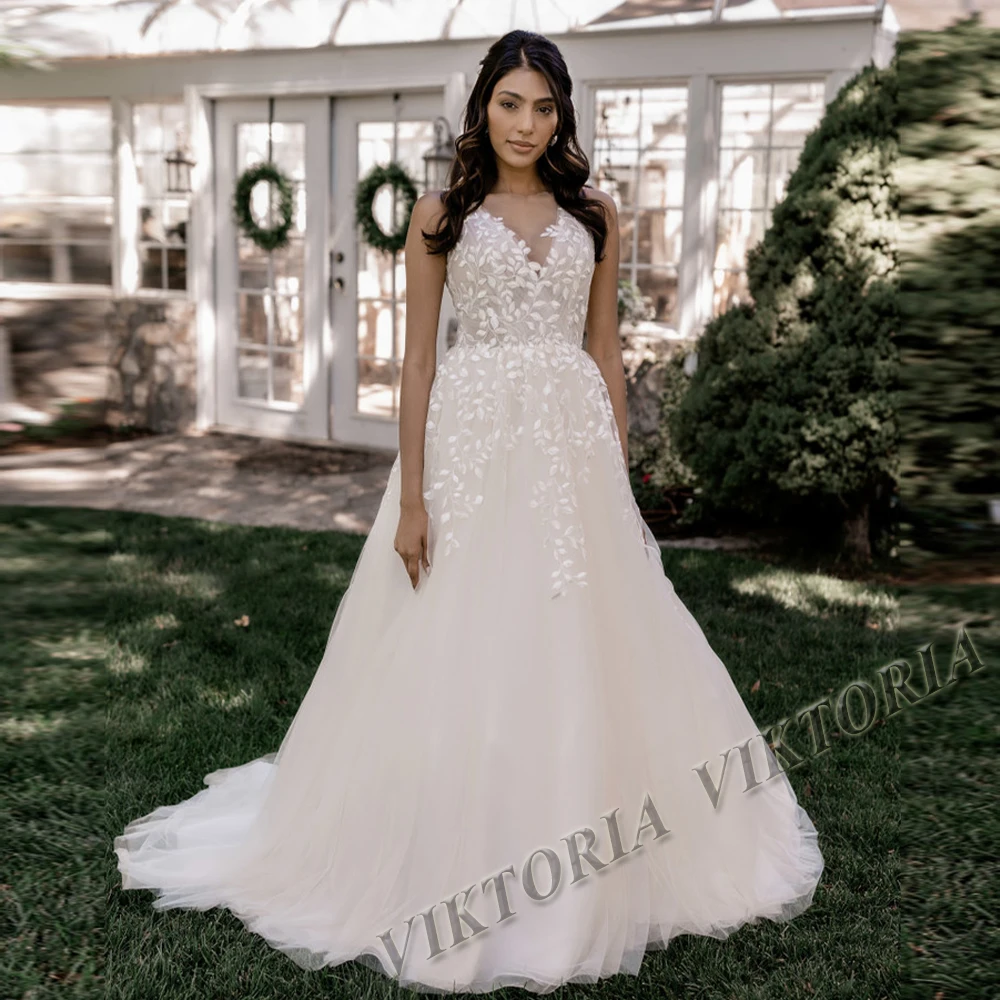 VIKTORIA Delicate Pearls Wedding Dresses For Woman Bridal Sweetheart A-LINE Lace Appliques Pleat Robe De Mariée Customized