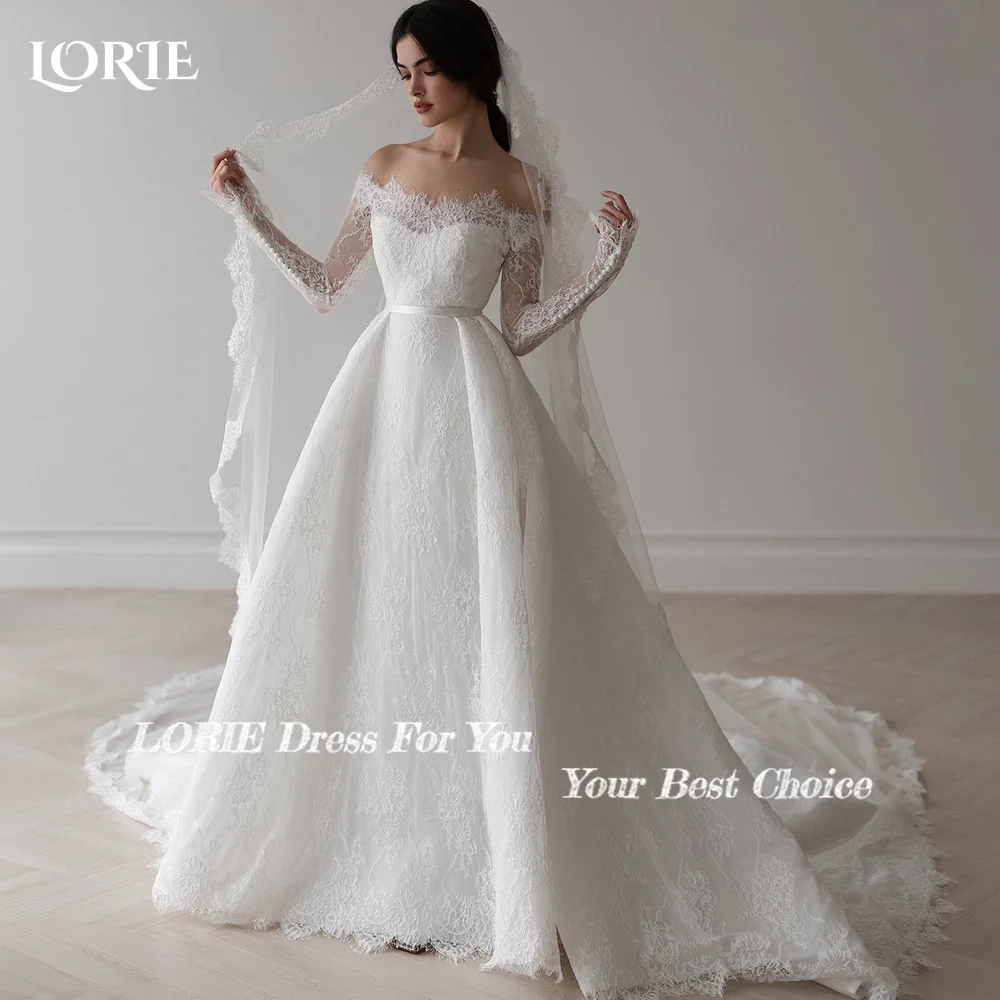 LORIE Vintage Lace Wedding Dress Off Shoulder Long Sleeve A-line Bridal Gown Sweetheart Princess Ball Bride Dress Customized