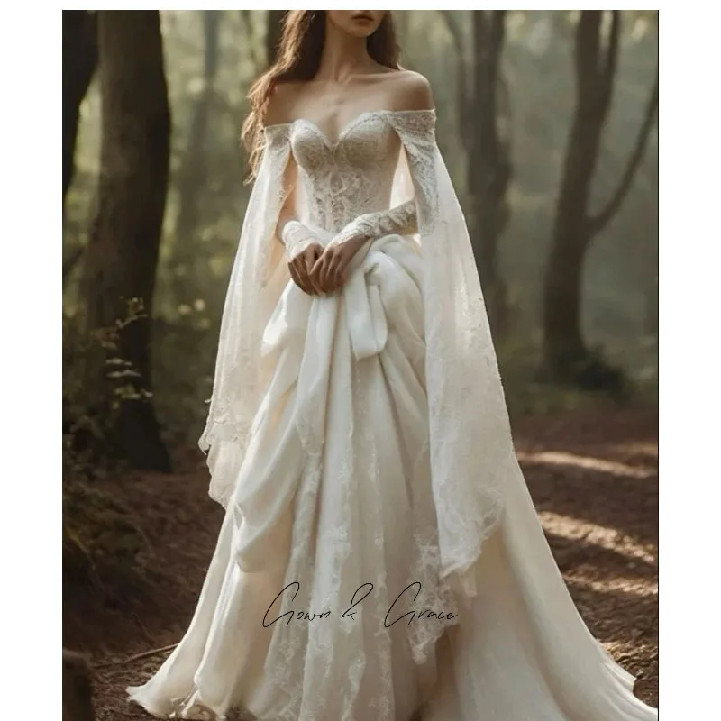 Gwn&Gce Fantasy Lace A Line Wedding Dress Romantic Lace Up Back Sweetheart Neck Bridal Gown Customized Glamorous Long Chic Women