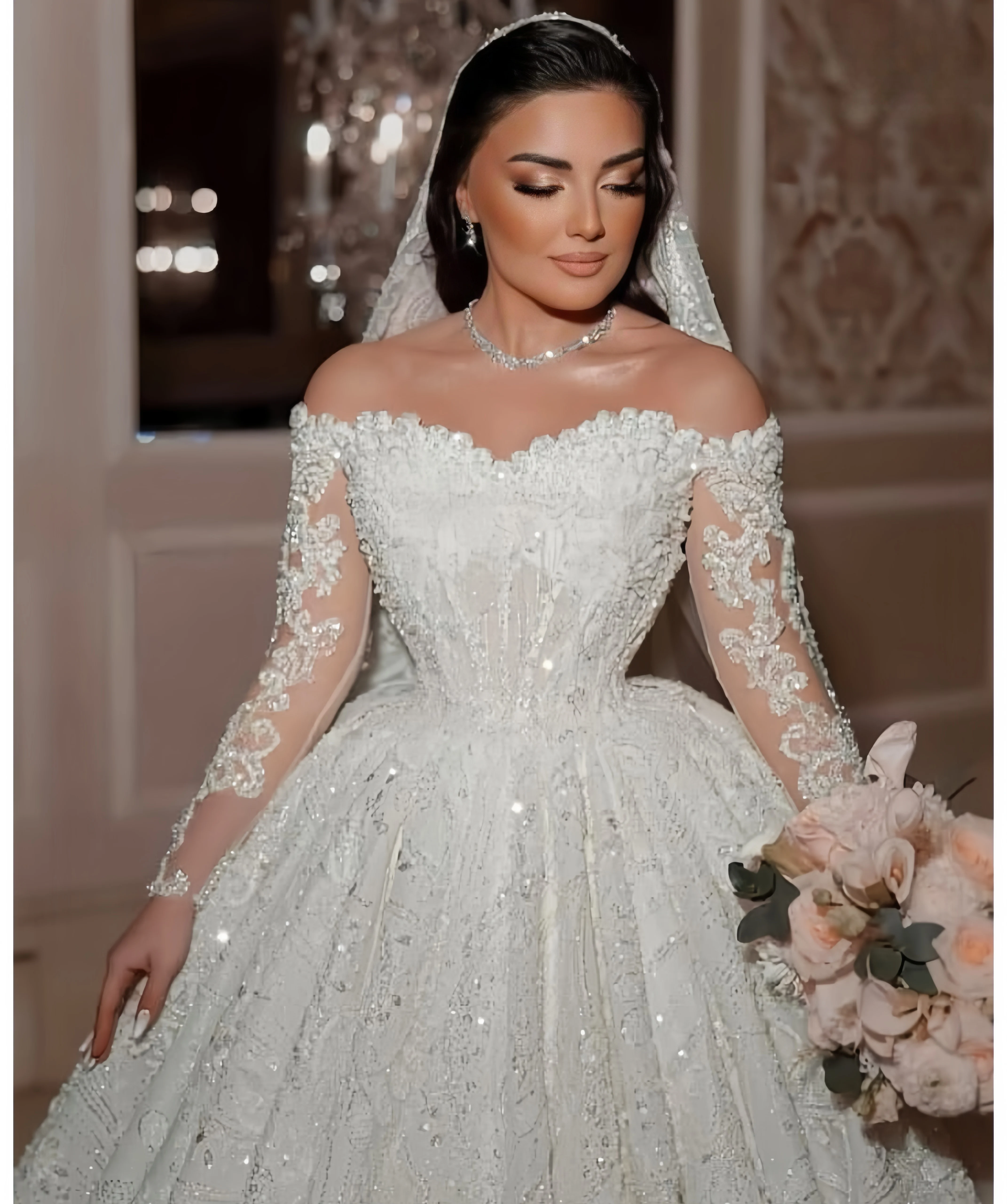 Customized Luxurious Wedding Dress Organza With Embroidery Bead Princess Ballgown O-Neck Bride Dress Vestido De Novia