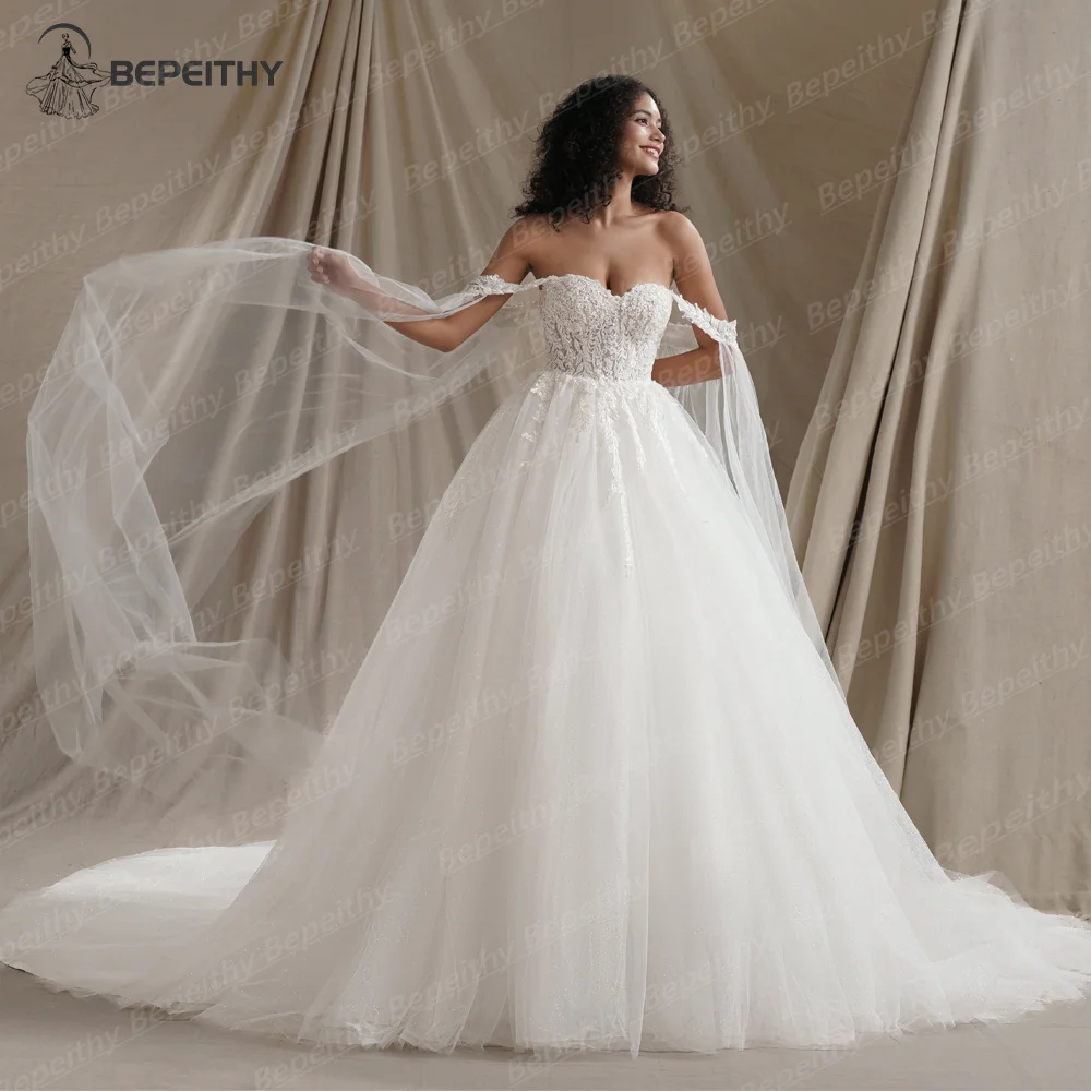 BEPEITHY Customized Sweetheart Glitter BOHO Wedding Dress 2026 Sleeveless Bride Plus Size Ivory Bridal Gown Vestido De Novia