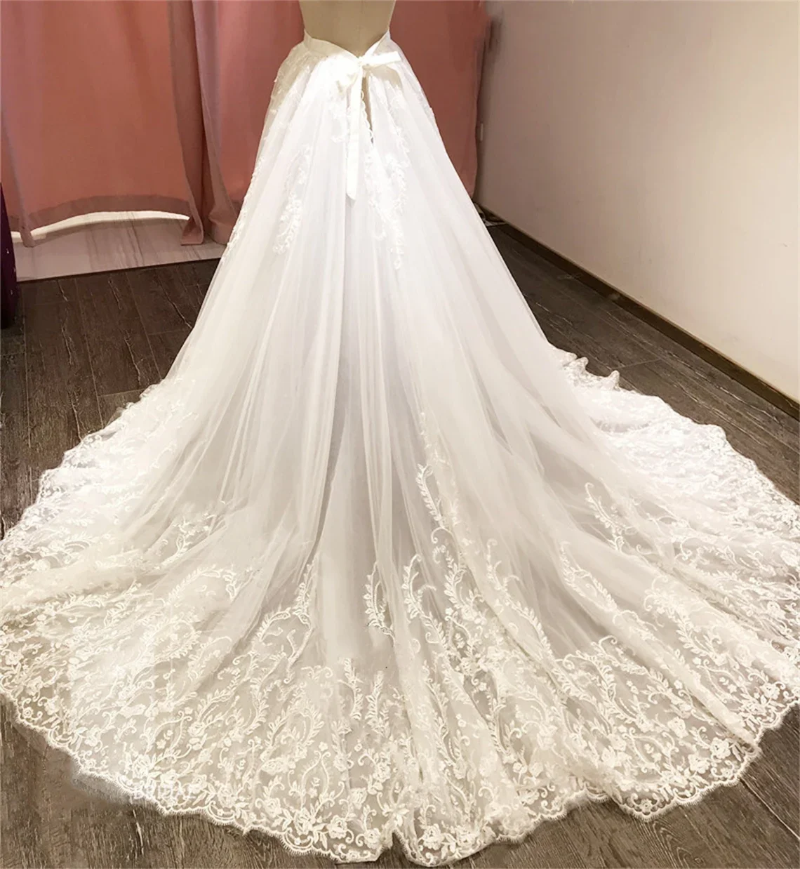 Tulle Luxury Lace Appliques Detachable Skirt Wedding Boho Removable Train For Dresses Bridal Overskirt