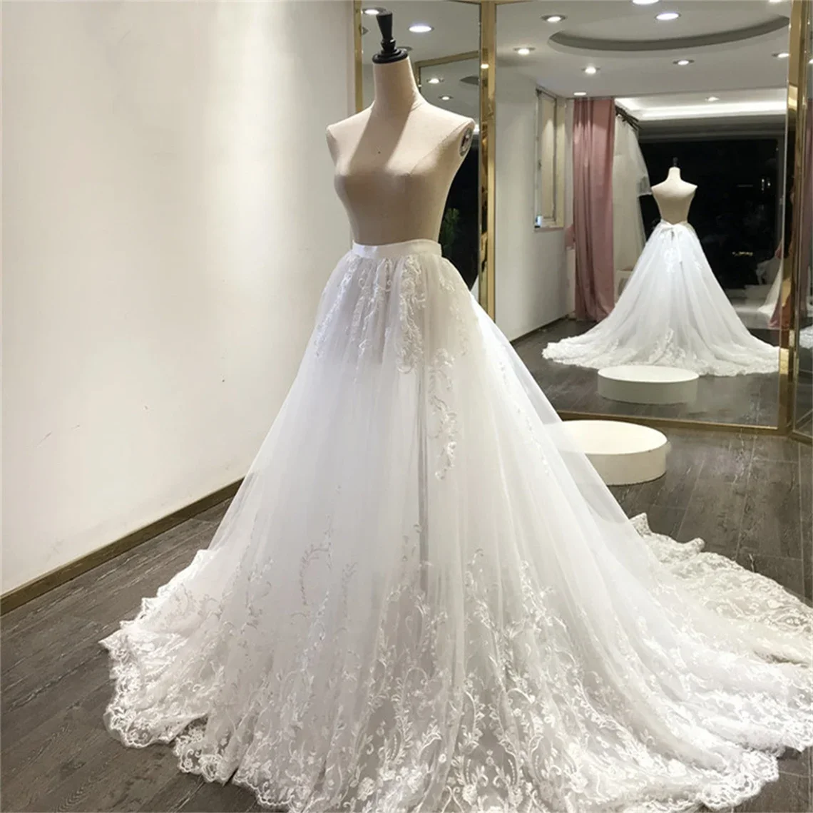Tulle Luxury Lace Appliques Detachable Skirt Wedding Boho Removable Train For Dresses Bridal Overskirt